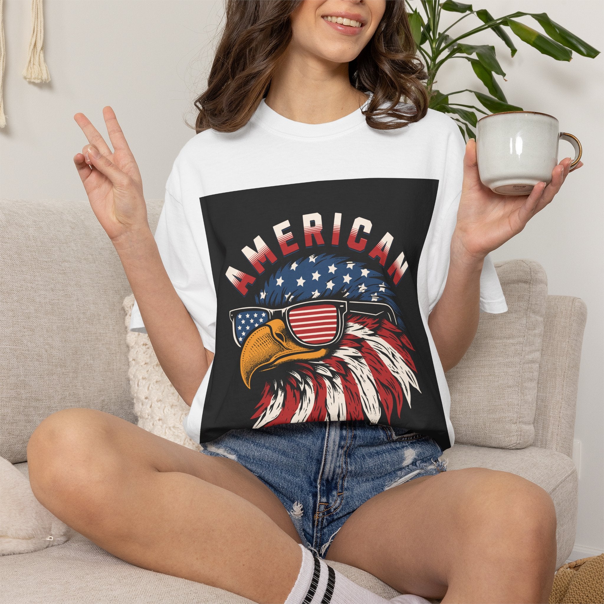 American Eagle Sunglasses T-Shirt — Patriotic USA Flag Graphic