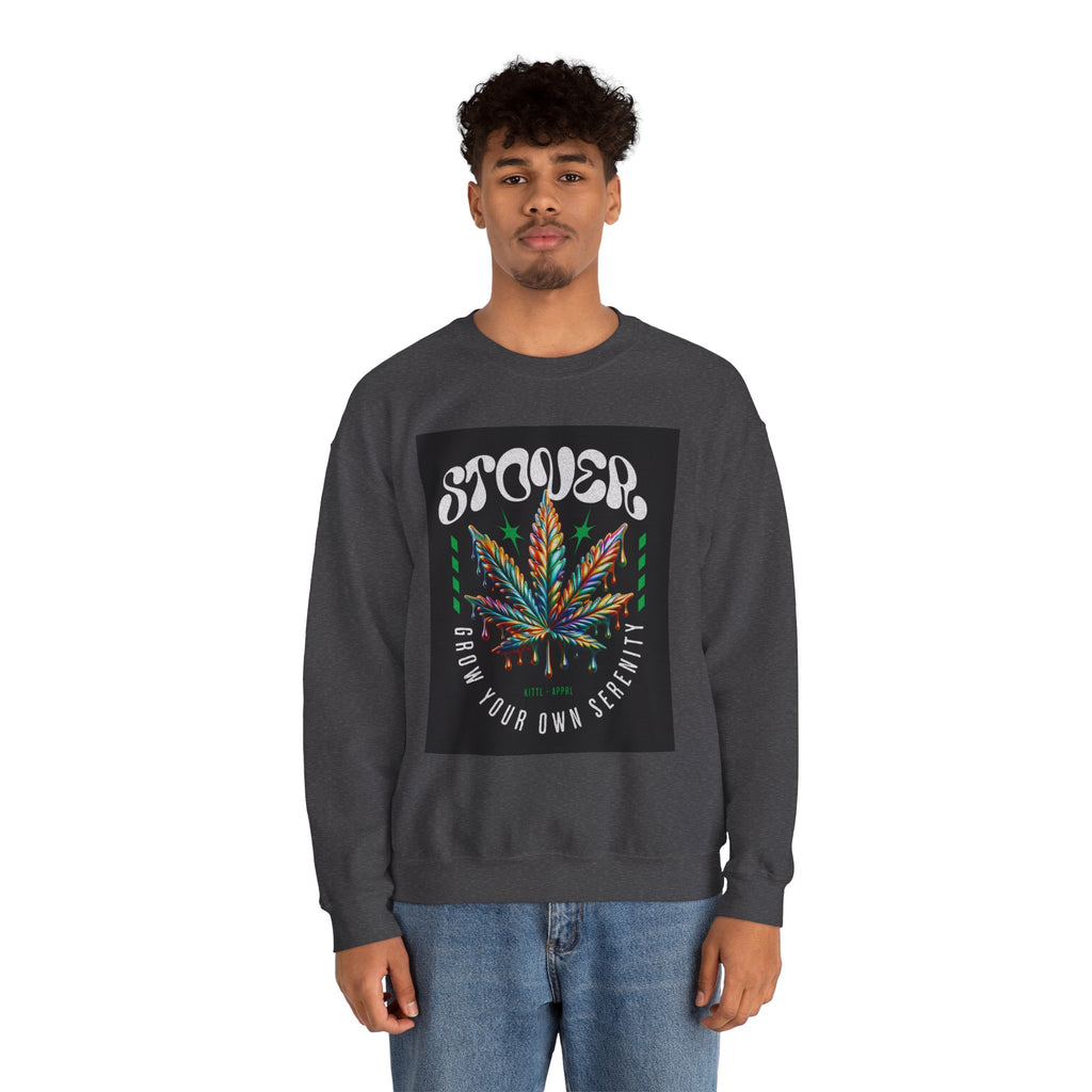 Sweatshirt — Stoner 'Grow Your Own Serenity' Colorful Cannabis Leaf Crewneck