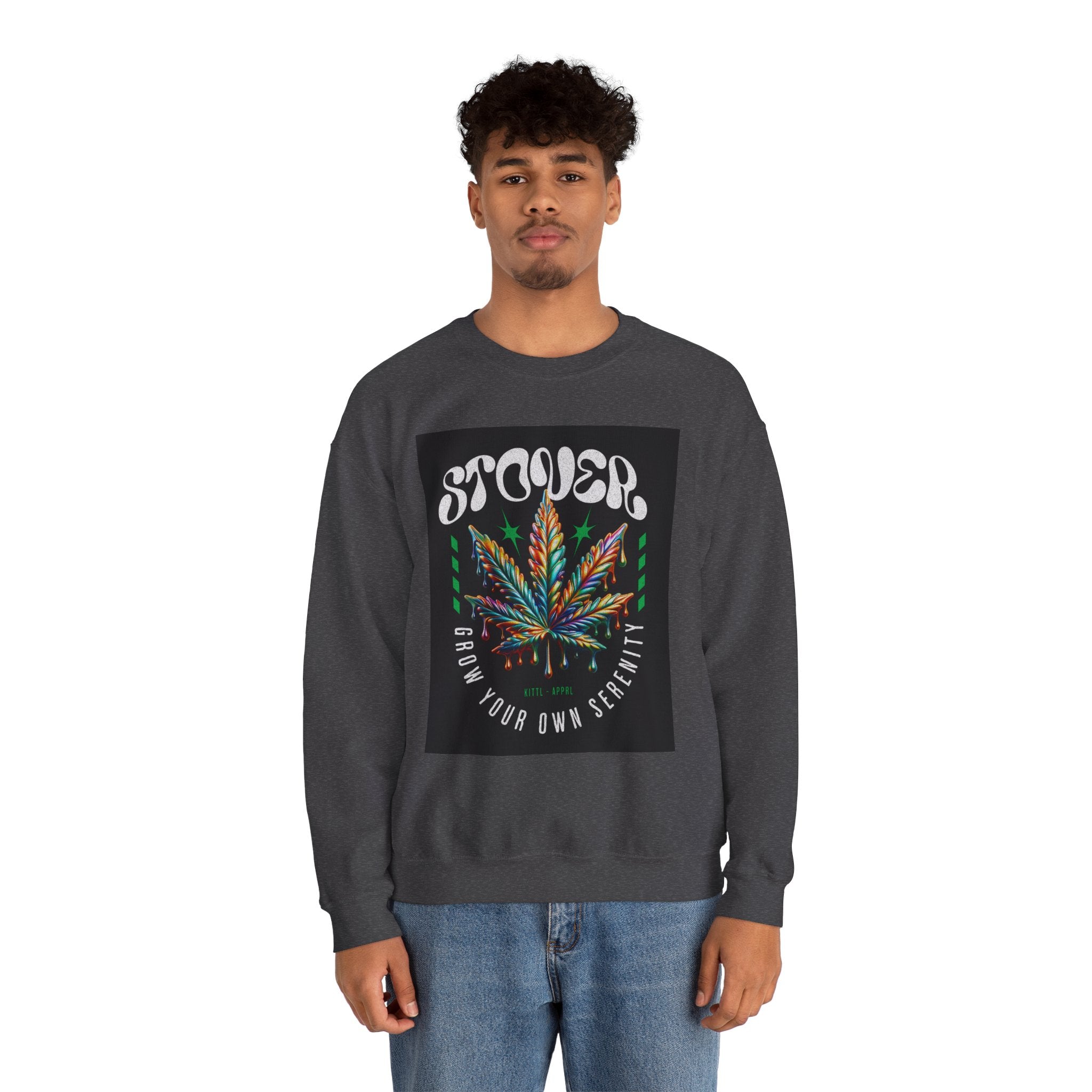 Sweatshirt — Stoner 'Grow Your Own Serenity' Colorful Cannabis Leaf Crewneck