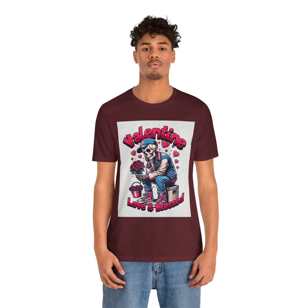 Valentine Skull T-Shirt – "Love & Blessed" Gothic Valentine Tee