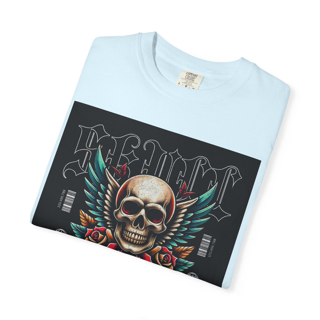 Skull Wings Graphic T-Shirt — Vintage Rock Tattoo Style with Roses