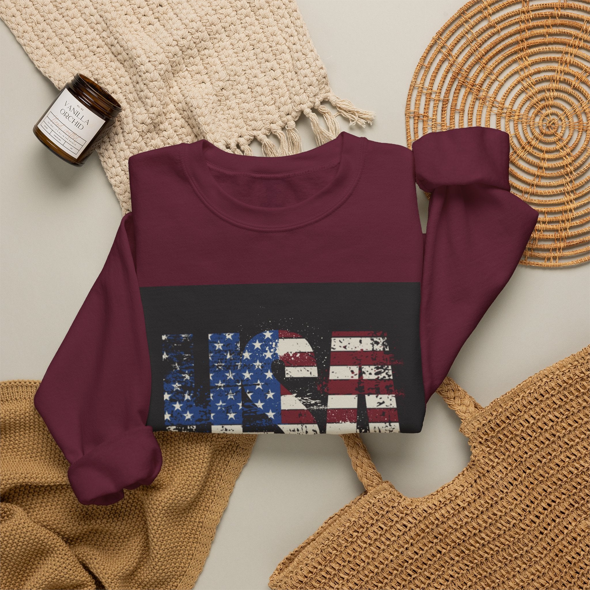 Made in America Flag Crewneck Sweatshirt — USA Vintage Patriotic Pullover
