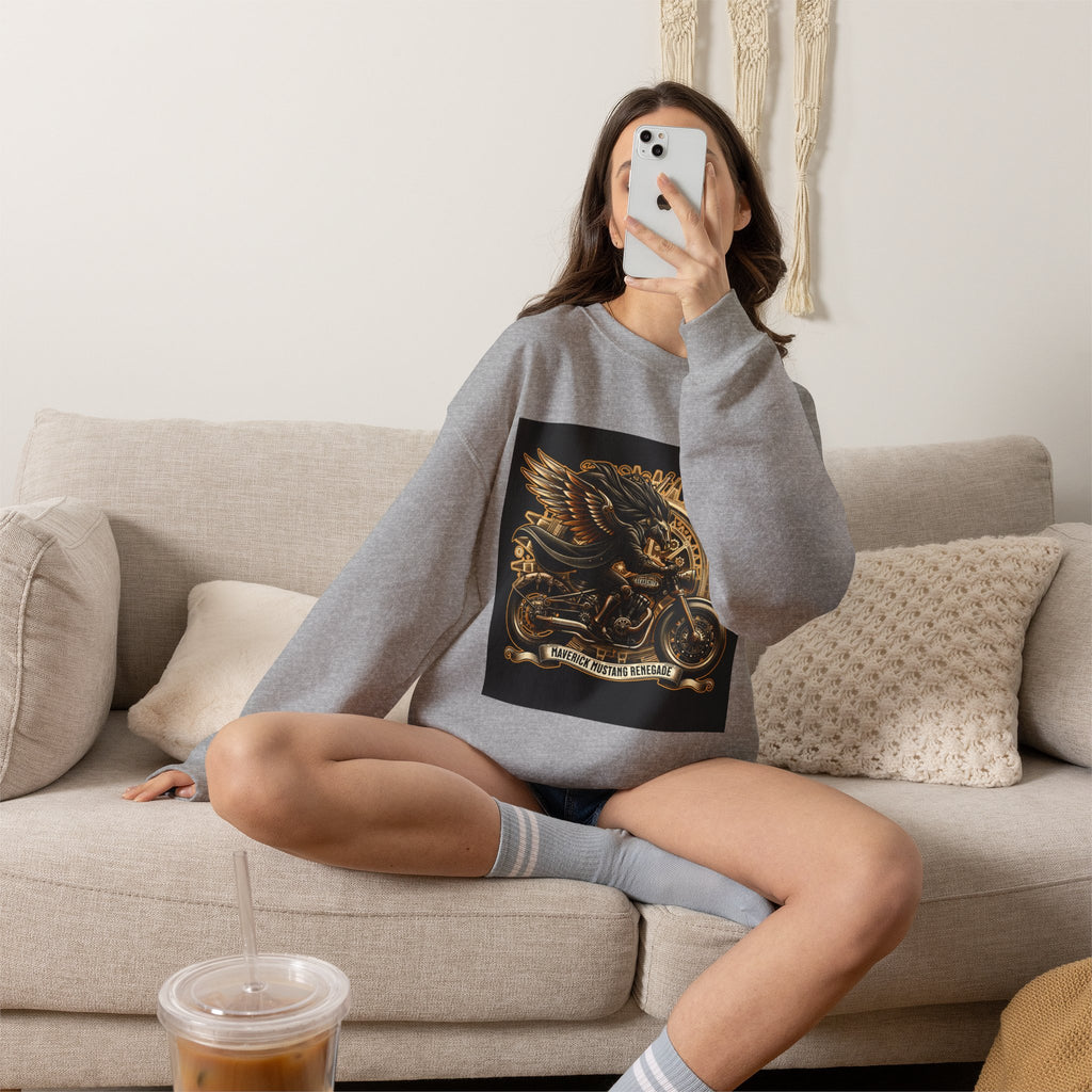 Motorcycle Eagle Crewneck Sweatshirt – "Liberty Rider" Vintage Biker Graphic