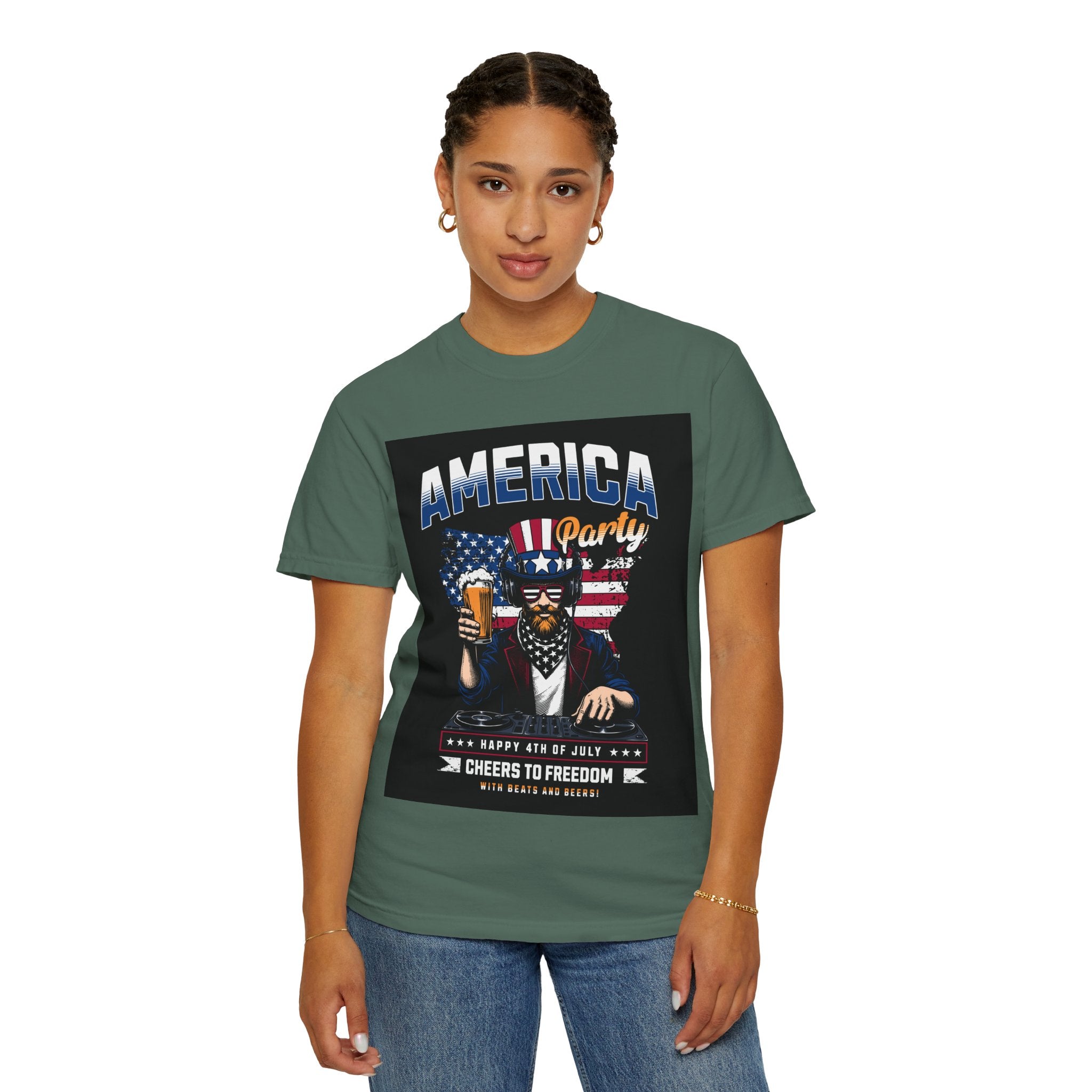 America Party T-Shirt — Cheers to Freedom 4th of July Patriotic Tee