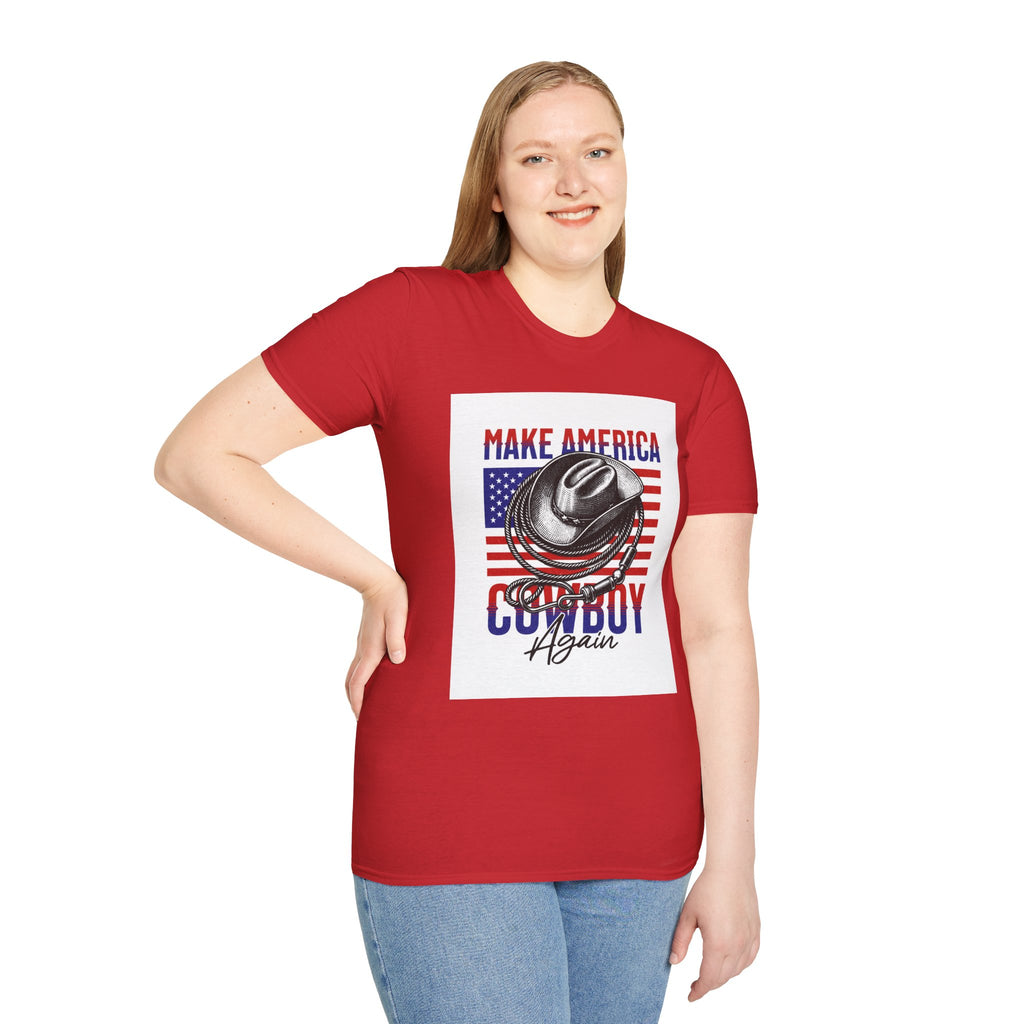 Make America Cowboy Again T-Shirt — Patriotic Western Flag Tee