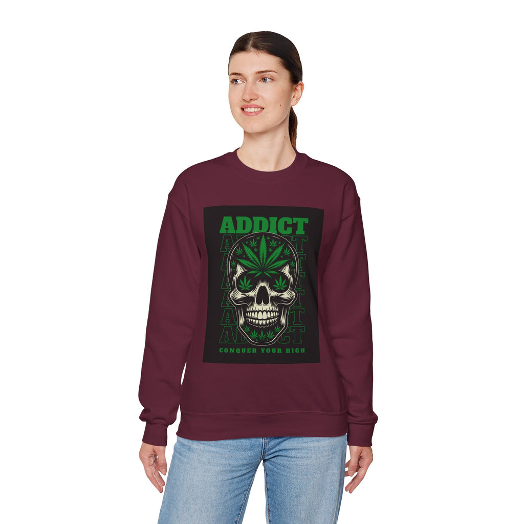Skull & Cannabis 'Addict' Crewneck Sweatshirt — Conquer Your High Graphic Sweatshirt