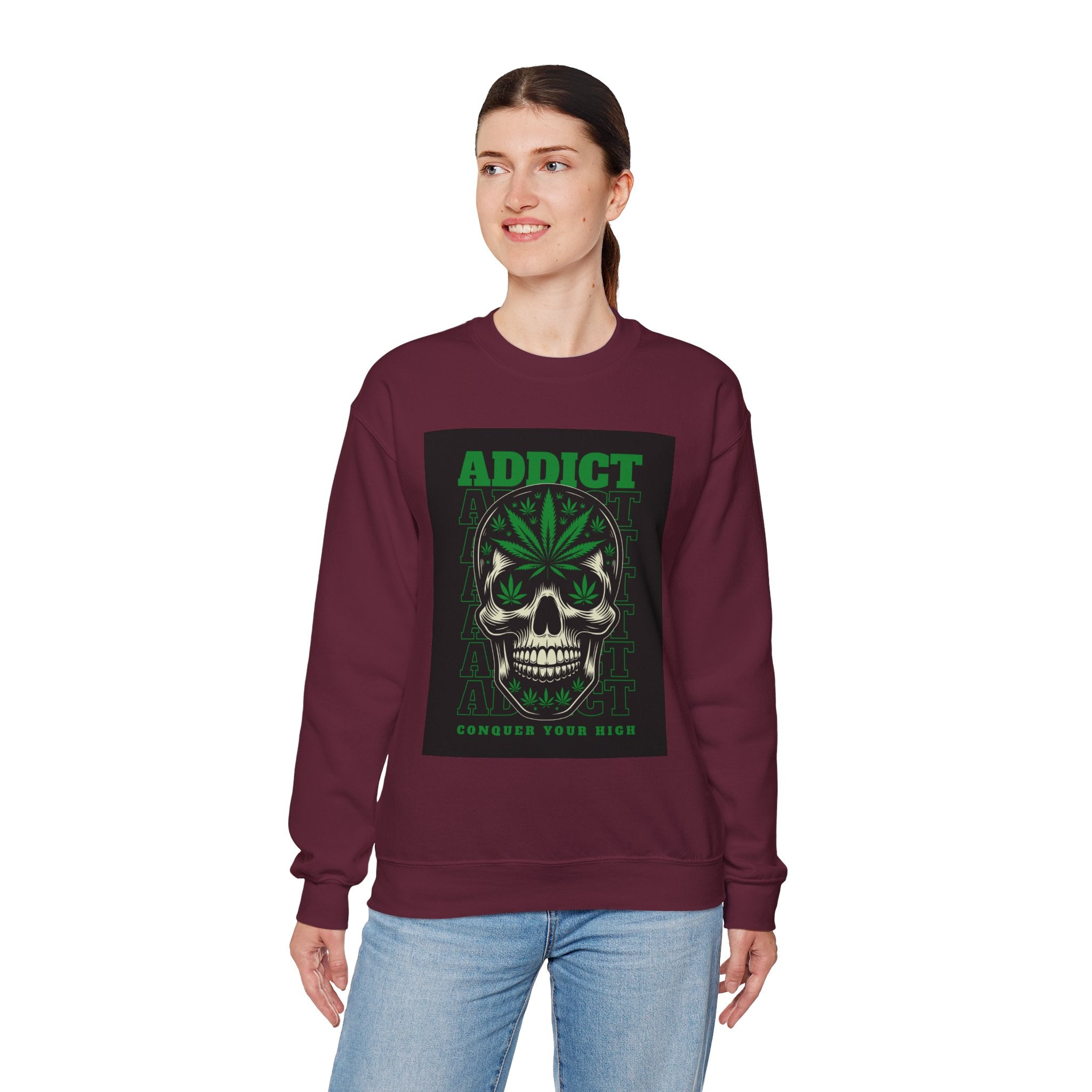 Skull & Cannabis 'Addict' Crewneck Sweatshirt — Conquer Your High Graphic Sweatshirt