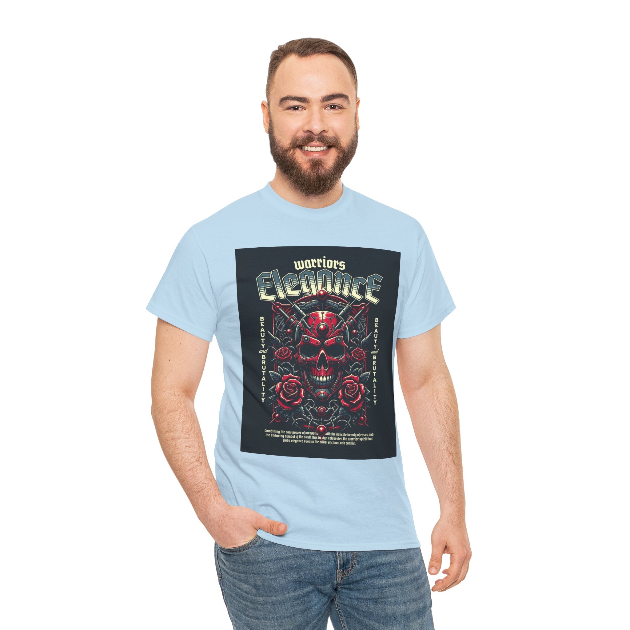 Warriors Electric Skull T‑Shirt — Red Skull & Roses Rock Graphic Tee
