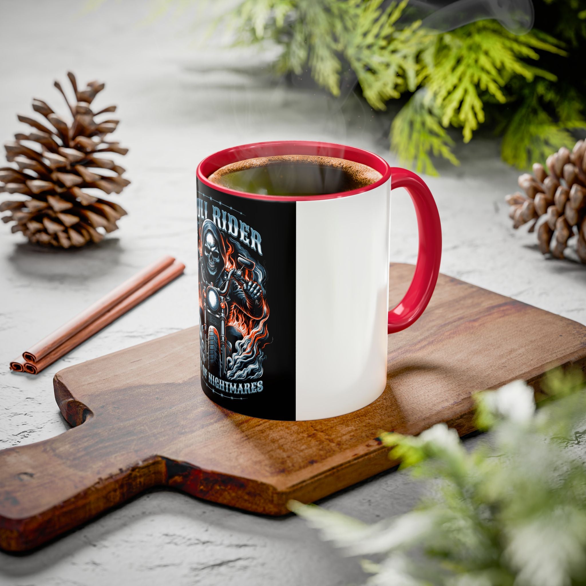 Skull Rider Motorcycle Mug – "Born of Nightmares" Biker Coffee Cup (11oz/15oz)