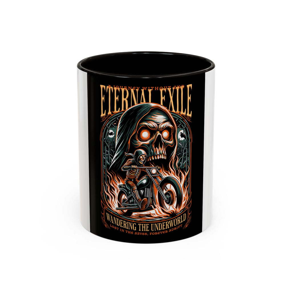 Eternal Exile Skull Biker Mug — Gothic Motorcycle Coffee Cup (11oz/15oz)