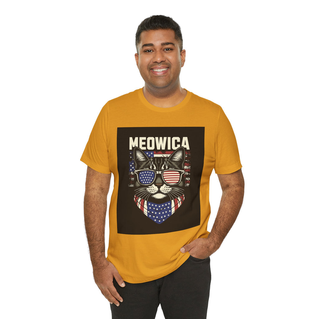 Meowica Cat Tee — Patriotic USA Flag Sunglasses Graphic T-Shirt