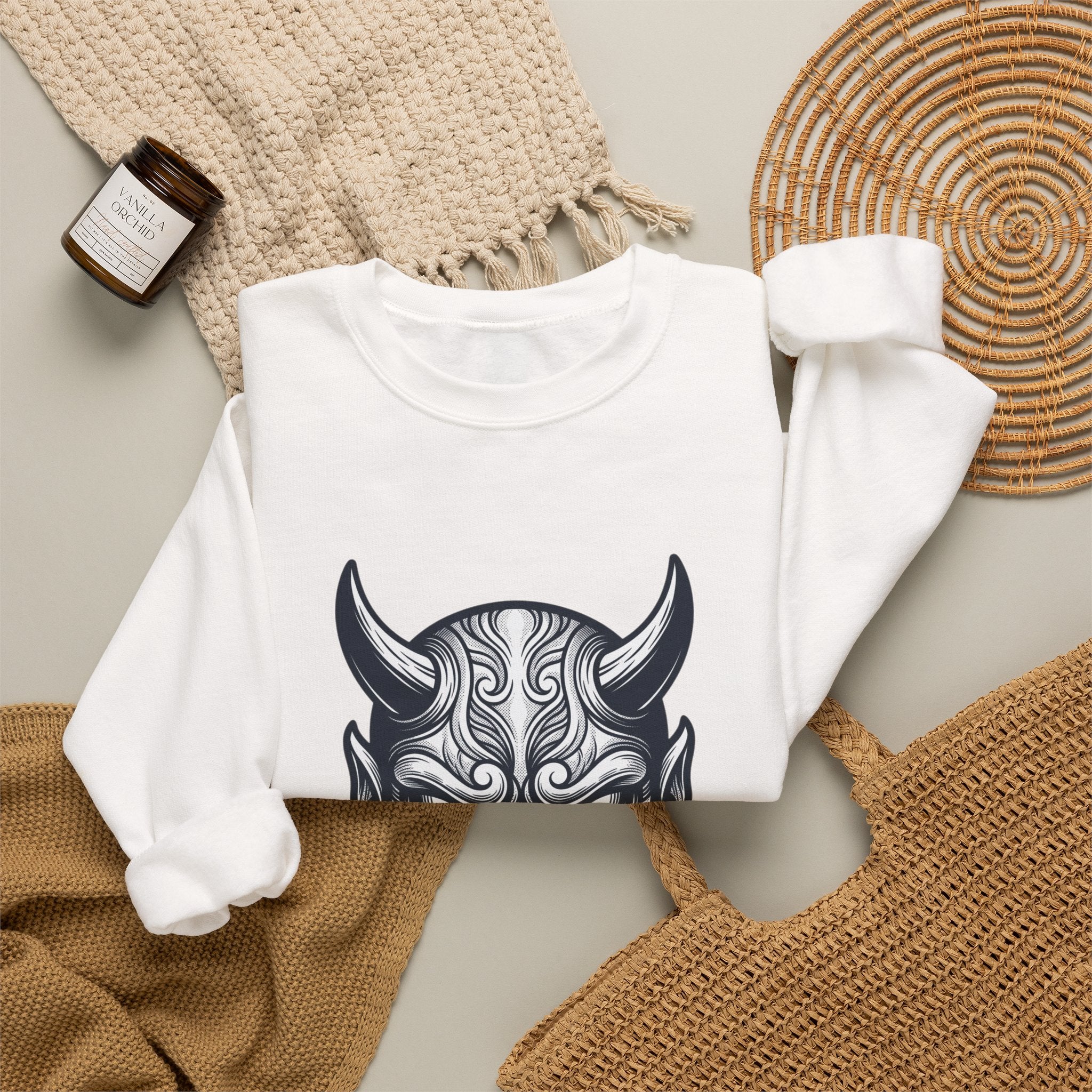 Hannya Mask Crewneck Sweatshirt | Traditional Tattoo-Inspired, Flash-Style