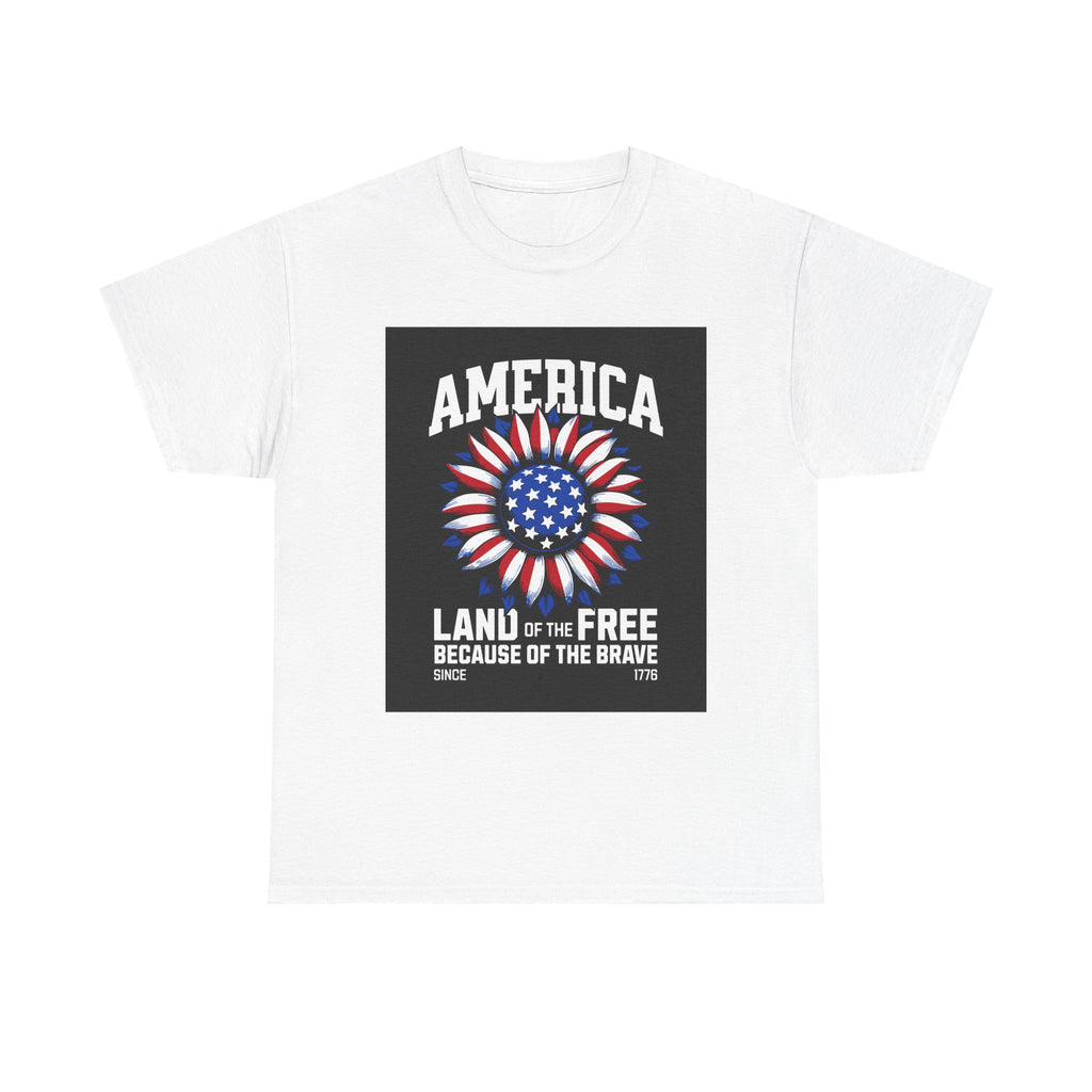 Patriotic America Tee — "Land of the Free Because of the Brave" Cotton T-Shirt