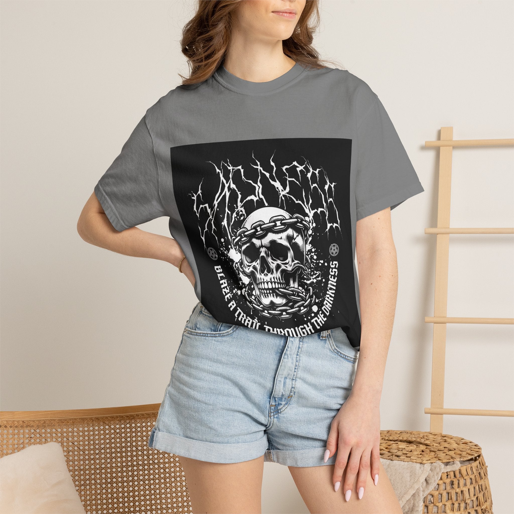 Graphic T-Shirt — 'Break a Path Through the Darkness' Skull Lightning Design