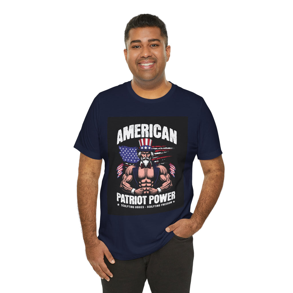 Patriot Power T-Shirt — American Flag Uncle Sam Muscle Graphic Tee