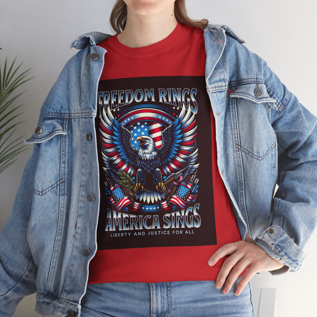 Eagle & American Flag Tee — "Freedom Rings, America Sings" Patriotic T-Shirt