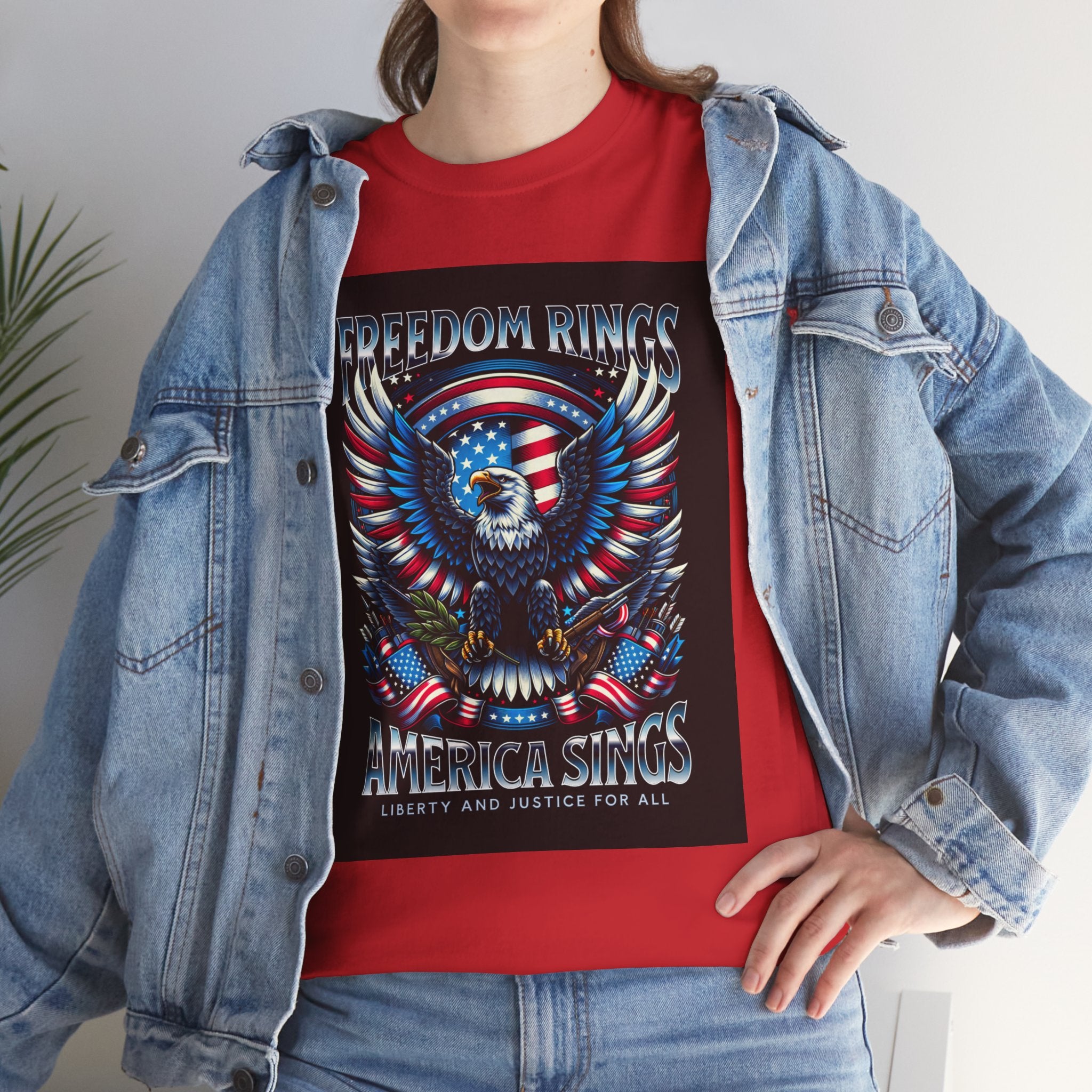 Eagle & American Flag Tee — "Freedom Rings, America Sings" Patriotic T-Shirt