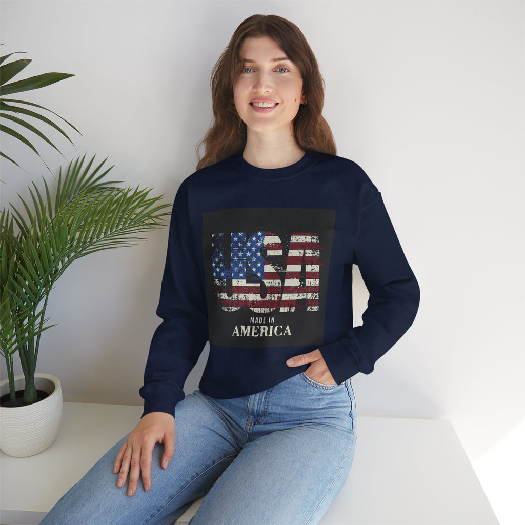 Made in America Flag Crewneck Sweatshirt — USA Vintage Patriotic Pullover