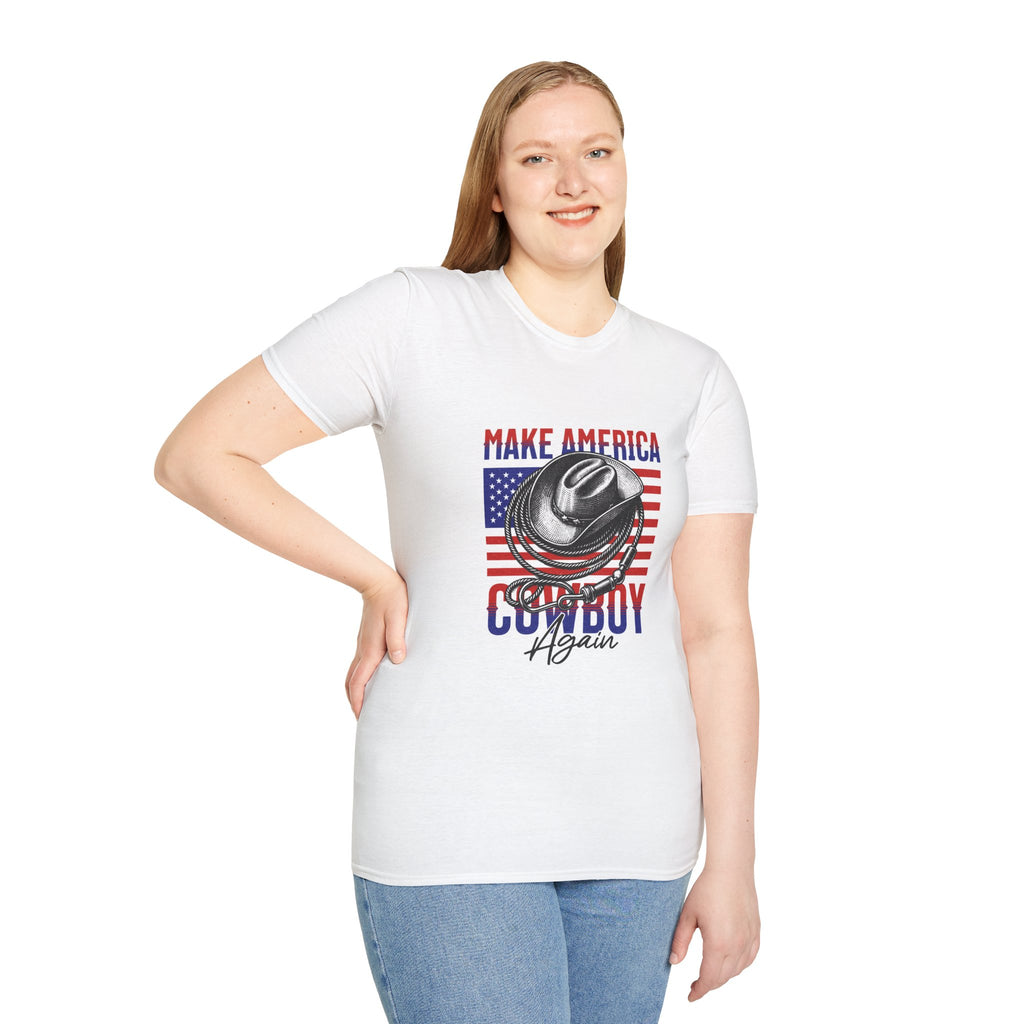 Make America Cowboy Again T-Shirt — Patriotic Western Flag Tee