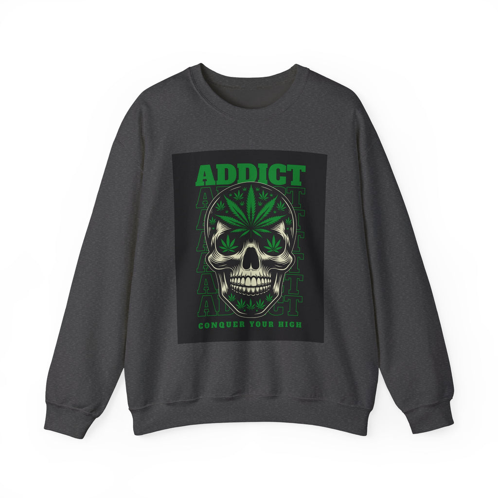 Skull & Cannabis 'Addict' Crewneck Sweatshirt — Conquer Your High Graphic Sweatshirt