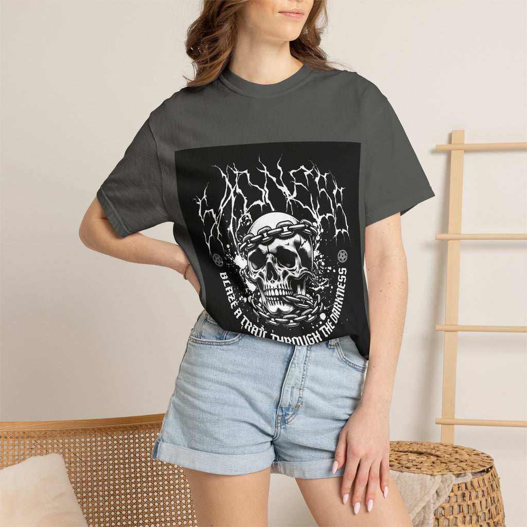 Graphic T-Shirt — 'Break a Path Through the Darkness' Skull Lightning Design