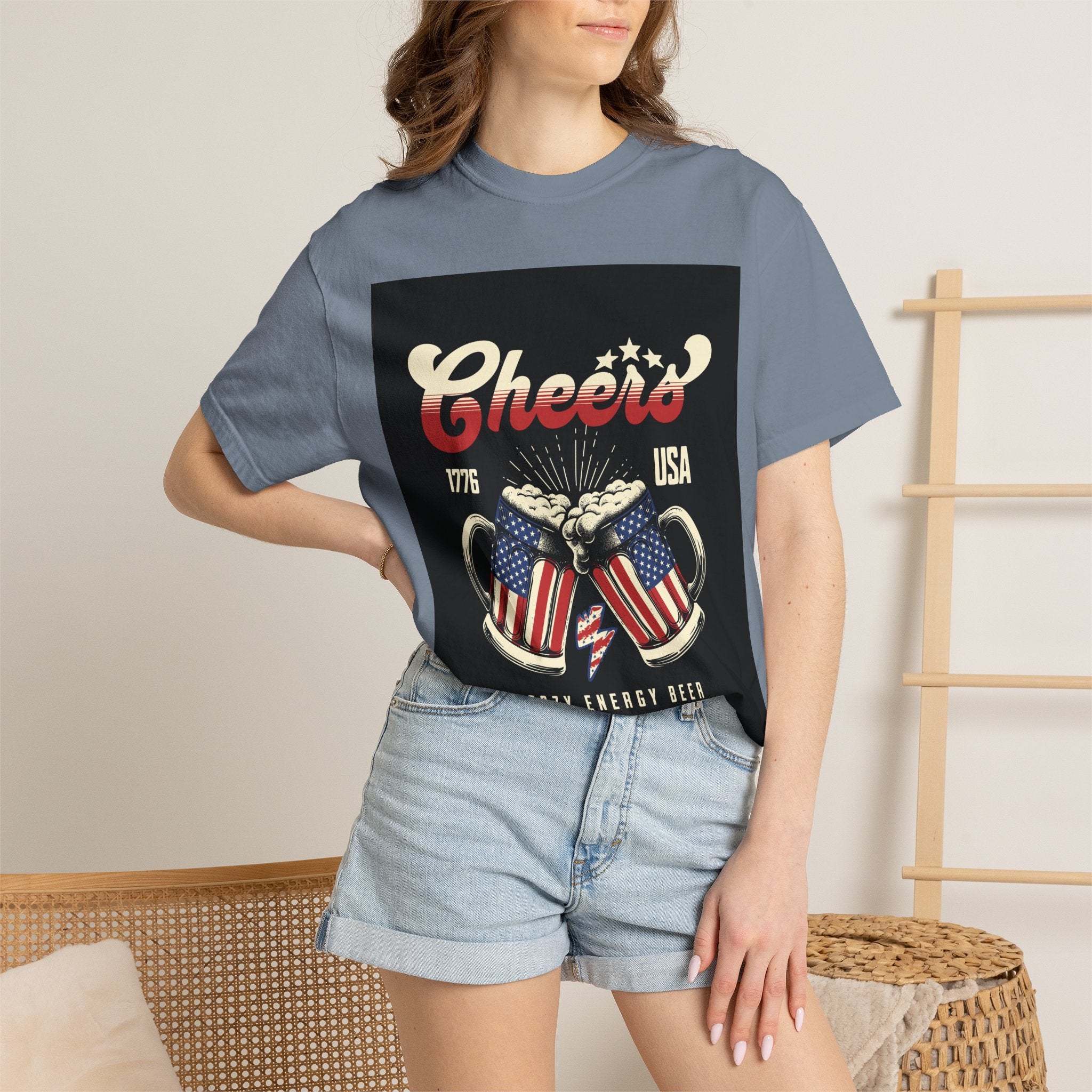 Cheers USA T-Shirt — Patriotic Beer Mugs Graphic Tee (1776)
