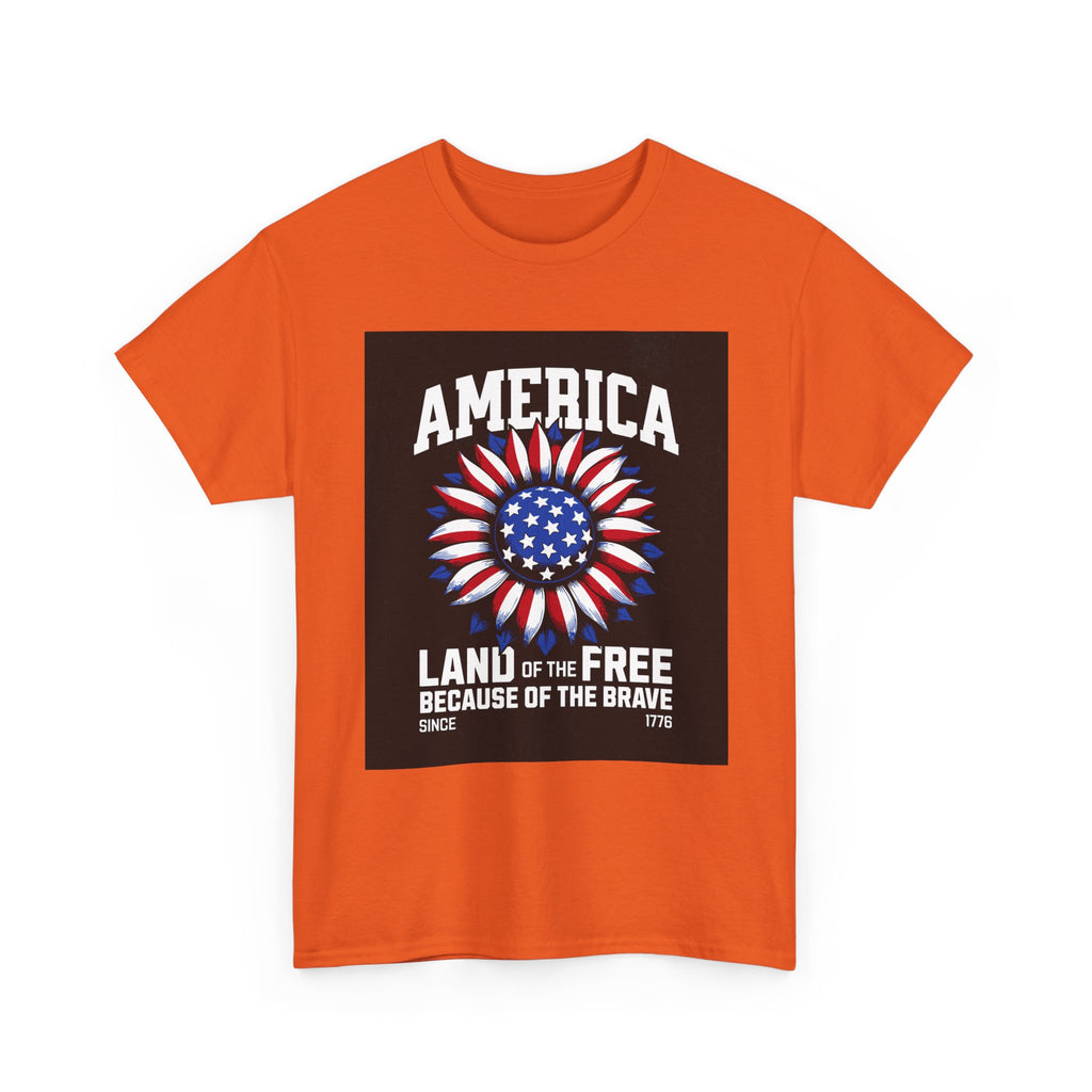 Patriotic America Tee — "Land of the Free Because of the Brave" Cotton T-Shirt