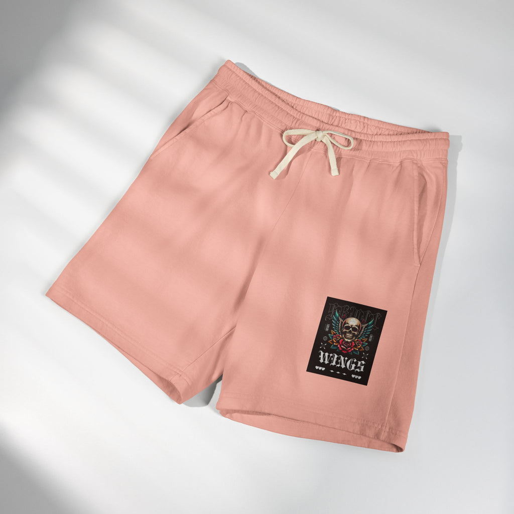 Skull & Wings Fleece Sweat Shorts — Lightweight Garment-Dyed Lounge Shorts