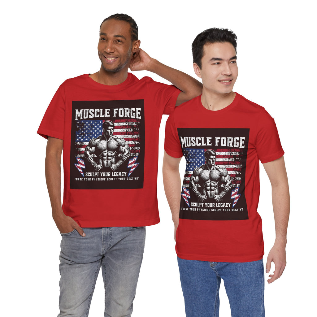 Muscle Forge American Flag Gym Tee — "Sculpt Your Legacy" Fitness T-Shirt