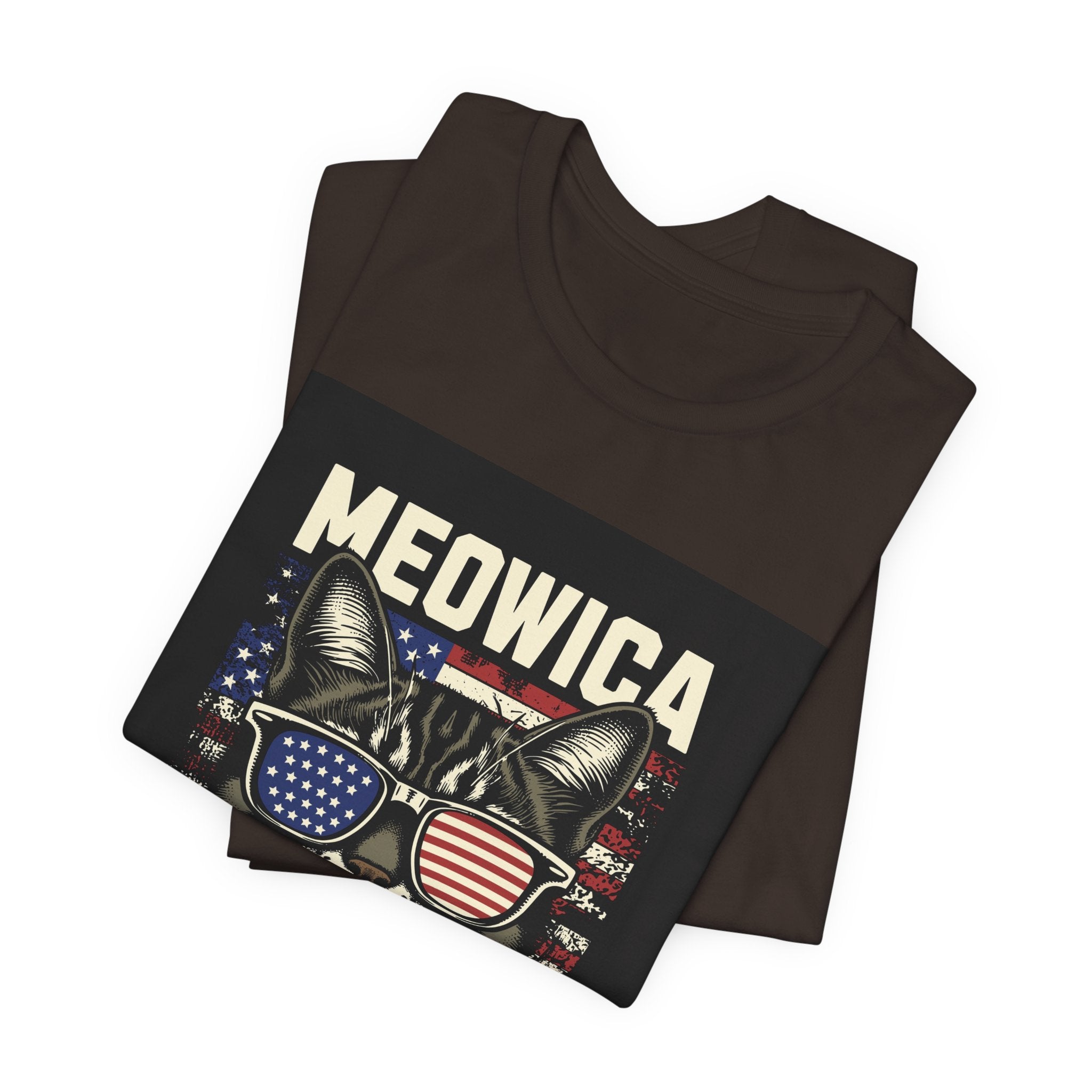 Meowica Cat Tee — Patriotic USA Flag Sunglasses Graphic T-Shirt