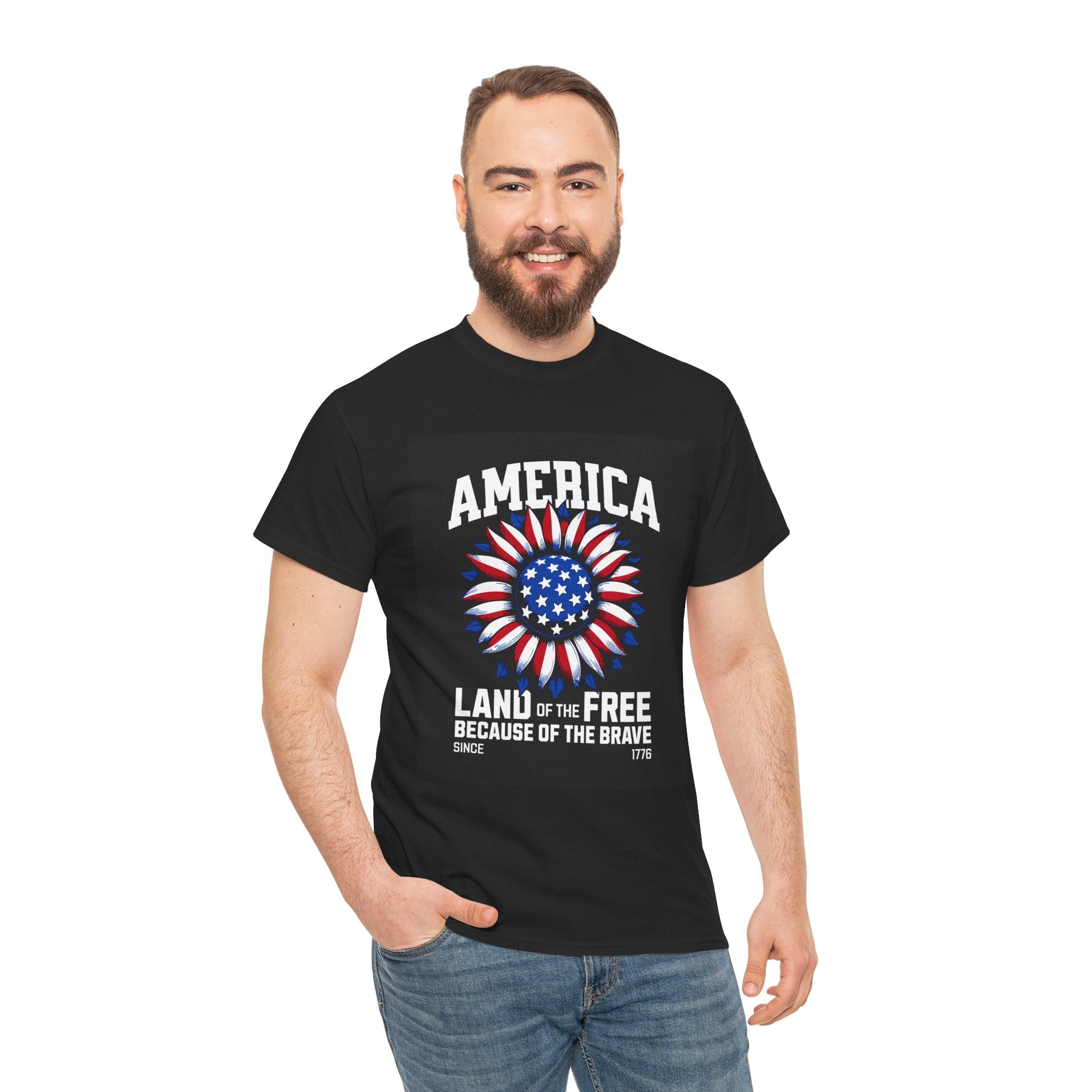 Patriotic America Tee — "Land of the Free Because of the Brave" Cotton T-Shirt