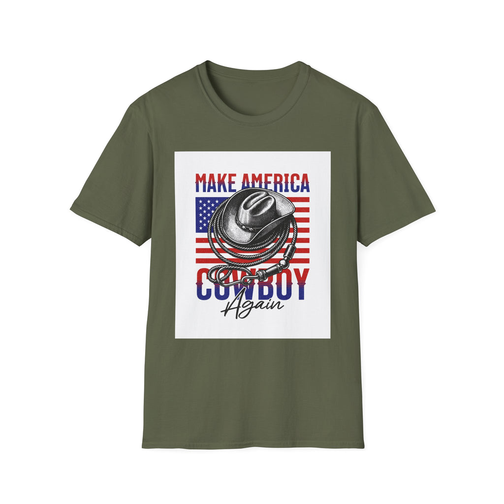 Make America Cowboy Again T-Shirt — Patriotic Western Flag Tee