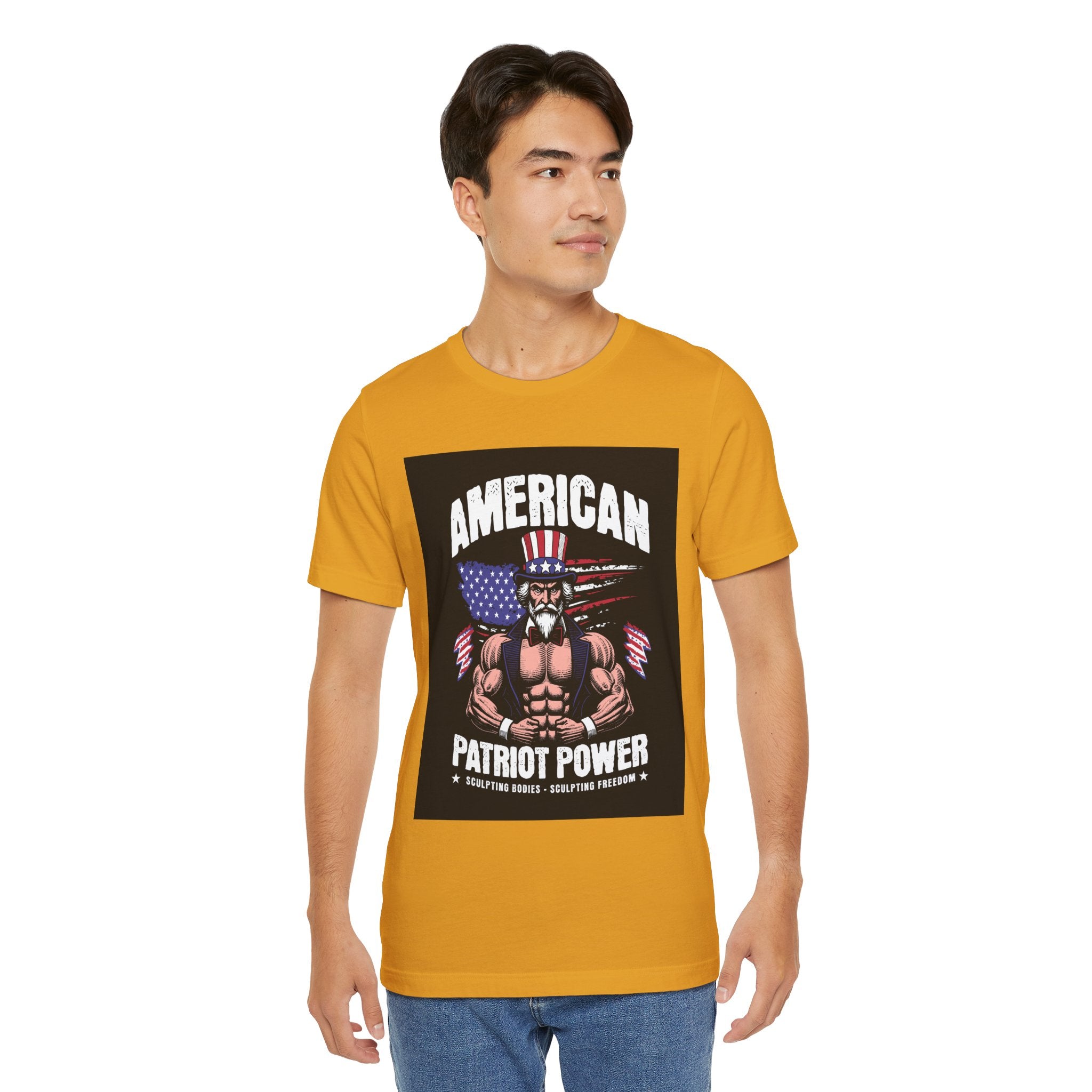 Patriot Power T-Shirt — American Flag Uncle Sam Muscle Graphic Tee