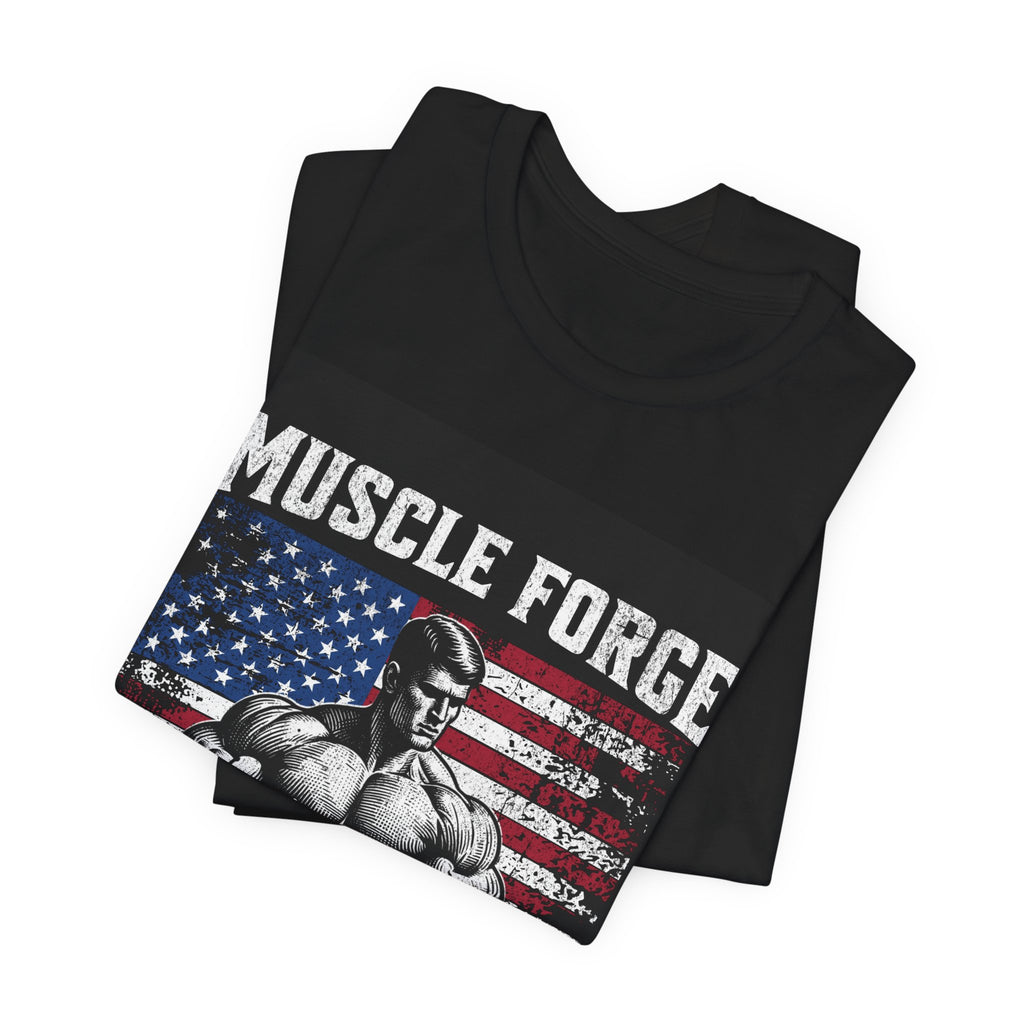 Muscle Forge American Flag Gym Tee — "Sculpt Your Legacy" Fitness T-Shirt