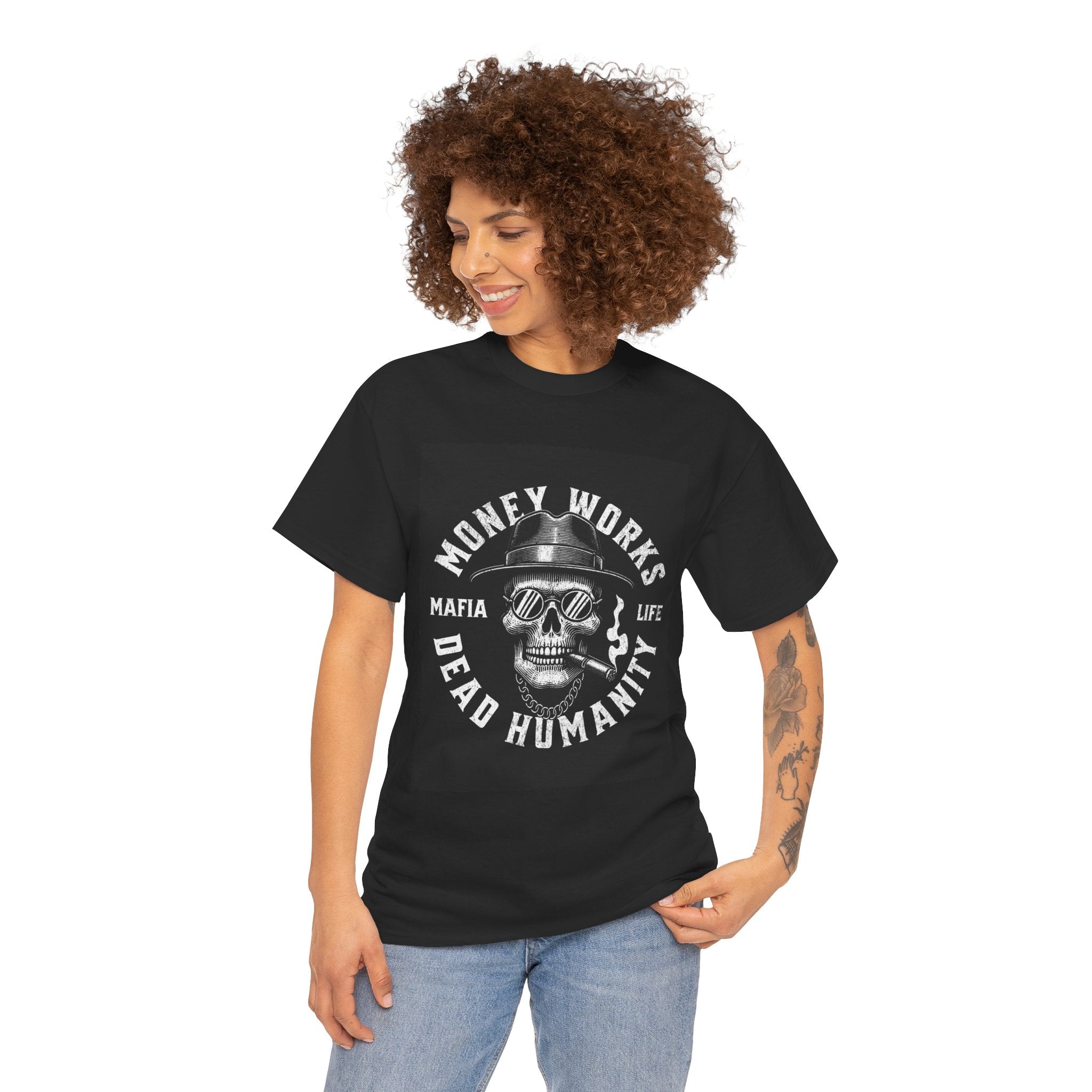 Money Works Dead Humanity Skull Tee