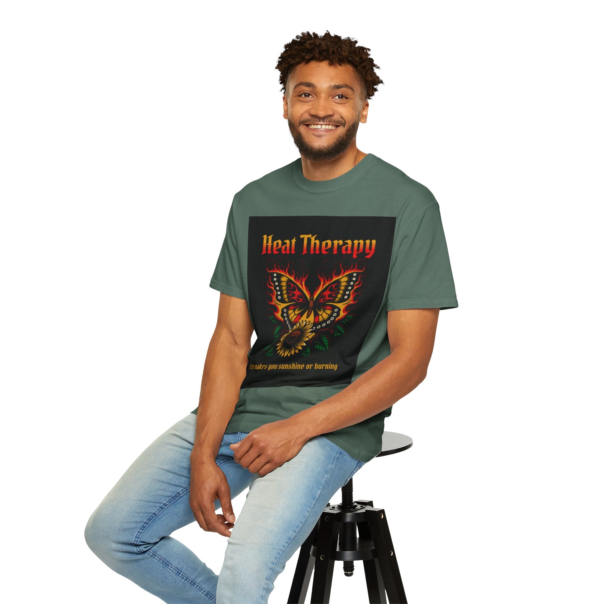 Heat Therapy Butterfly T-Shirt — Retro Floral Sunflower Design