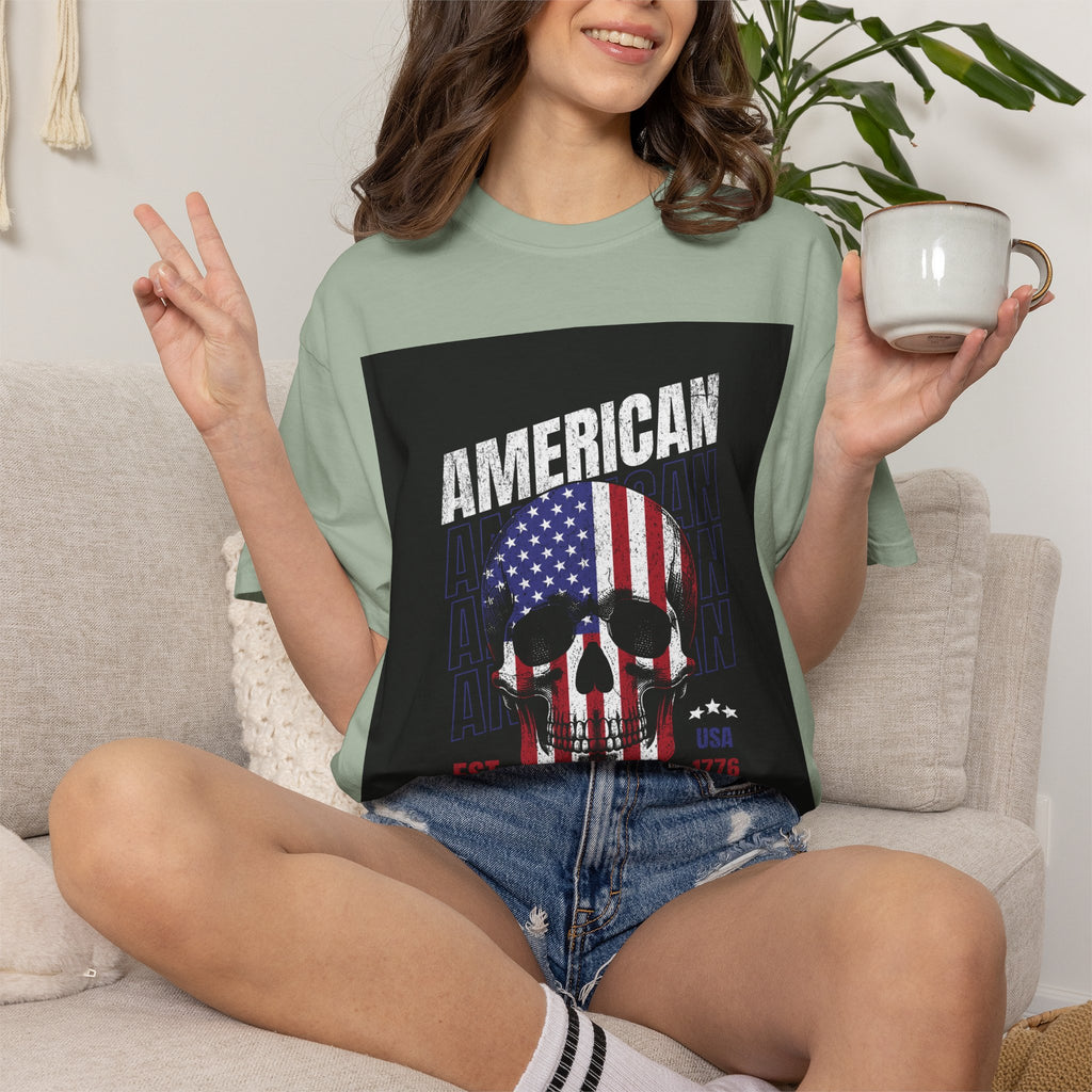 American Skull Flag T-Shirt — "American Forever" Patriotic Graphic Tee