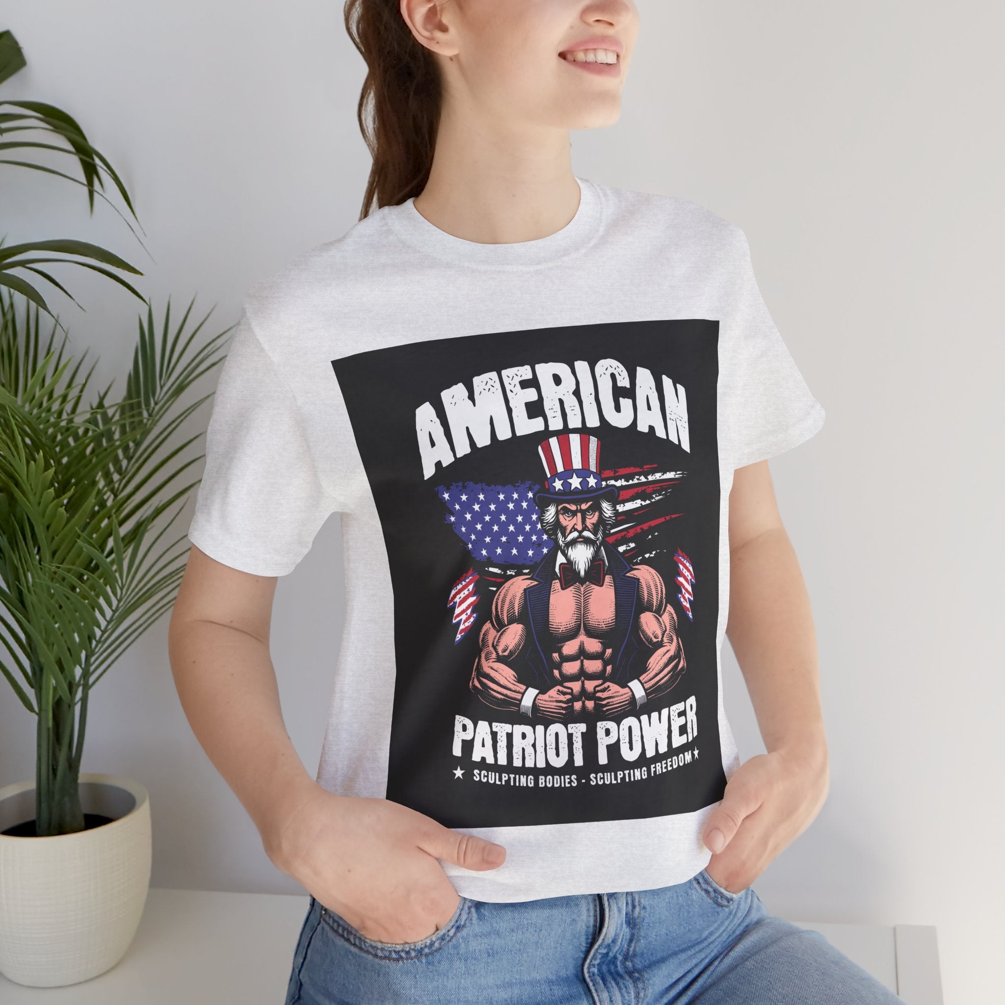 Patriot Power T-Shirt — American Flag Uncle Sam Muscle Graphic Tee