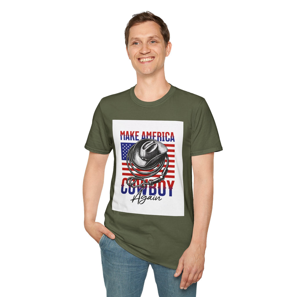 Make America Cowboy Again T-Shirt — Patriotic Western Flag Tee