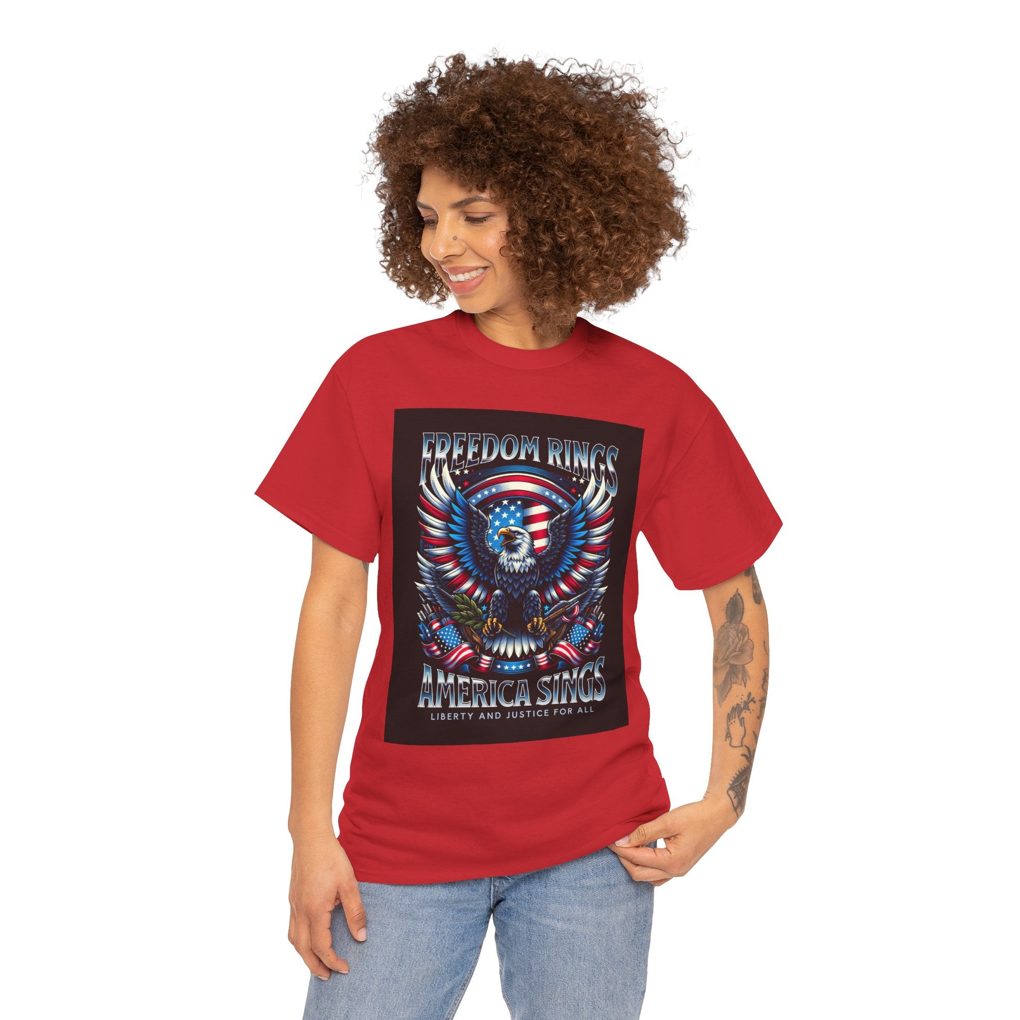 Eagle & American Flag Tee — "Freedom Rings, America Sings" Patriotic T-Shirt