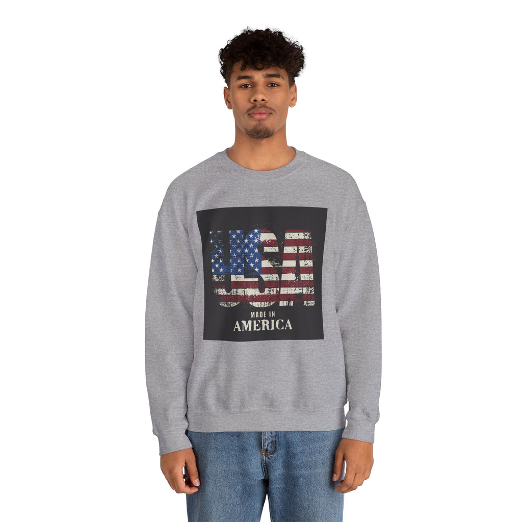 Made in America Flag Crewneck Sweatshirt — USA Vintage Patriotic Pullover
