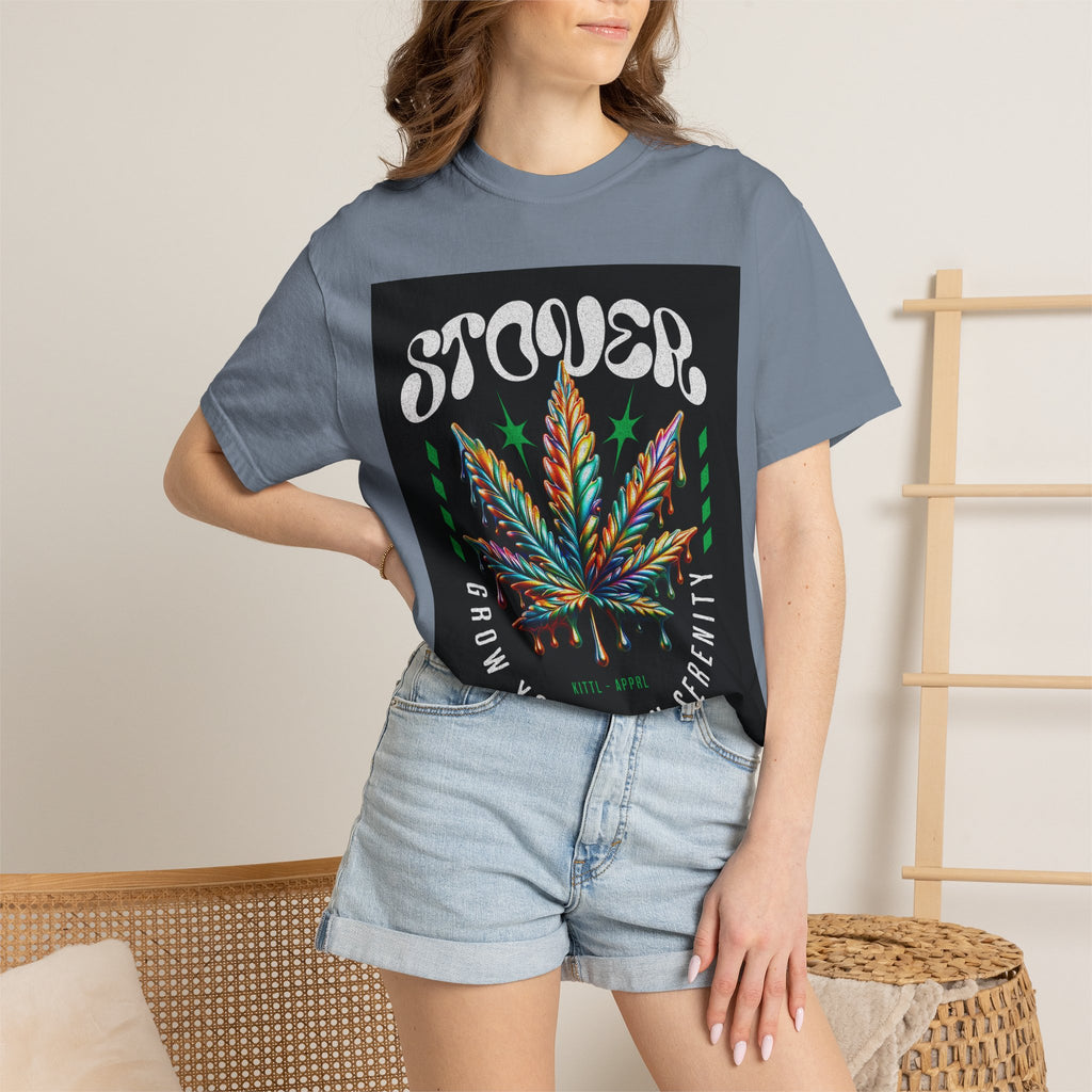 T-Shirt — Stover "Grow Your Own Serenity" Colorful Cannabis Leaf Graphic