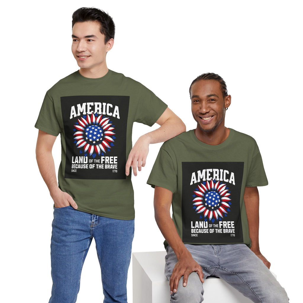 Patriotic America Tee — "Land of the Free Because of the Brave" Cotton T-Shirt