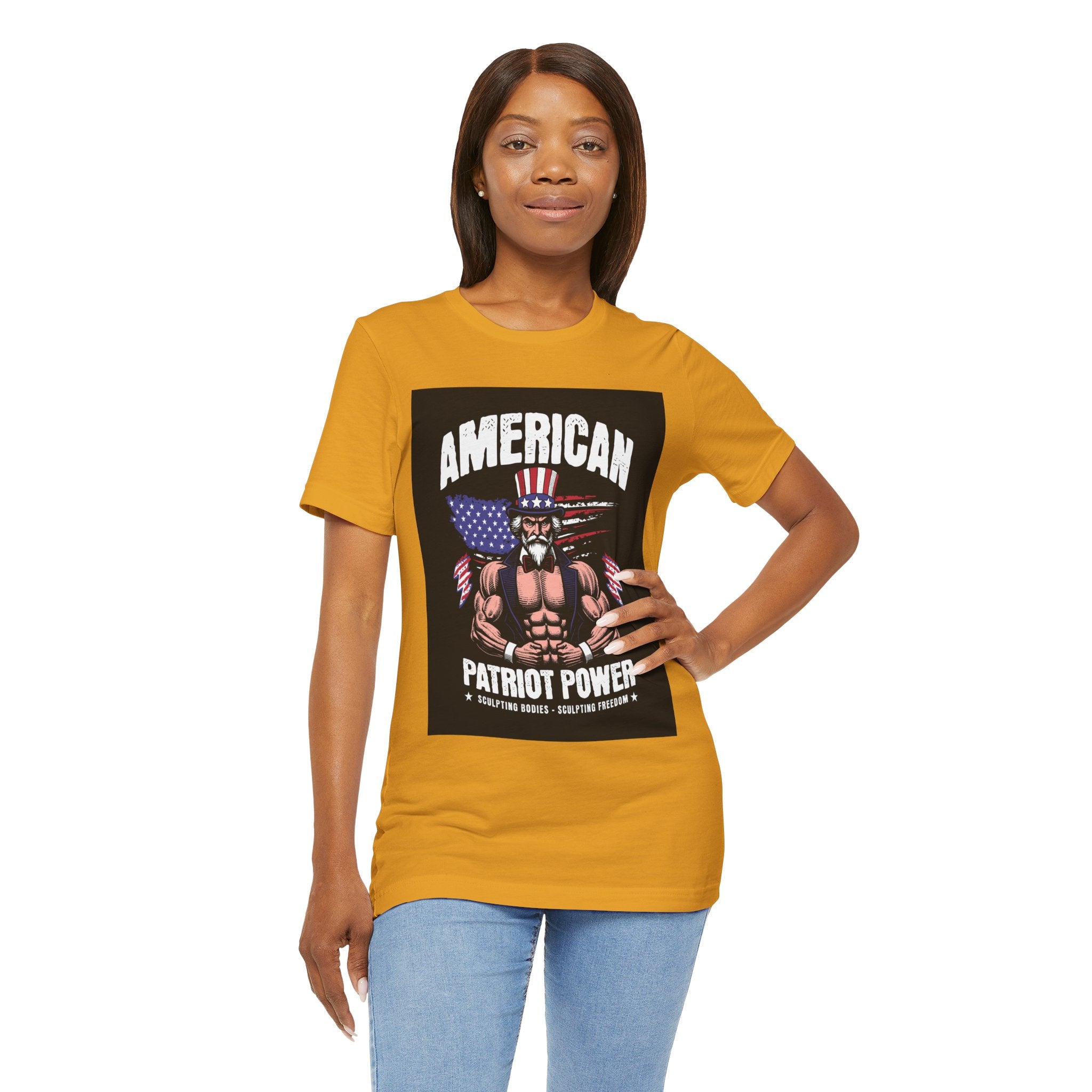Patriot Power T-Shirt — American Flag Uncle Sam Muscle Graphic Tee