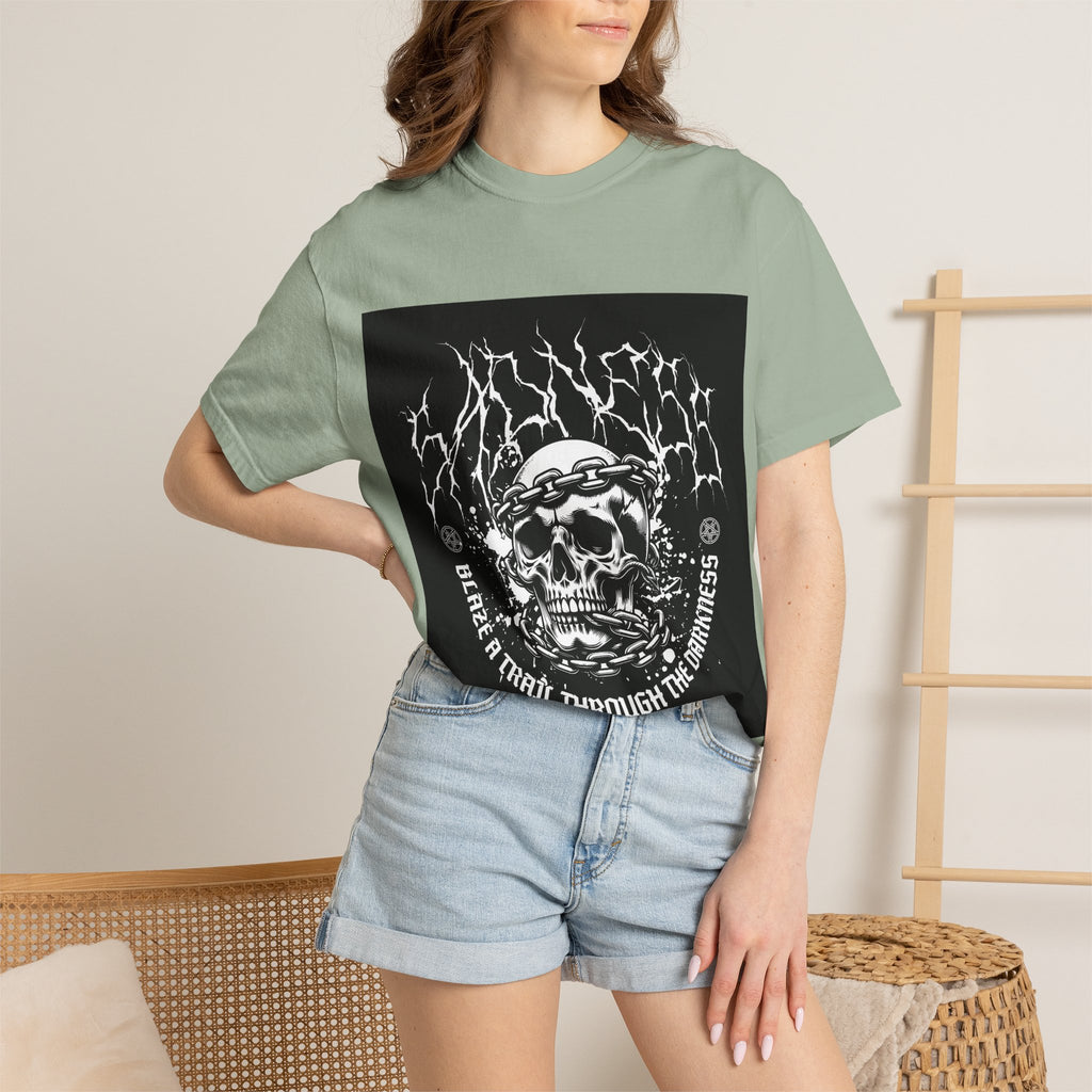Graphic T-Shirt — 'Break a Path Through the Darkness' Skull Lightning Design