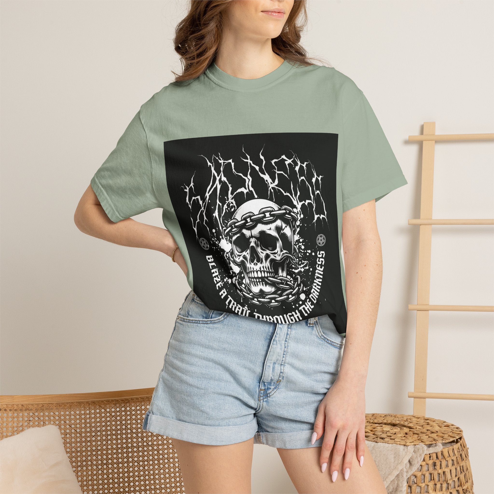 Graphic T-Shirt — 'Break a Path Through the Darkness' Skull Lightning Design