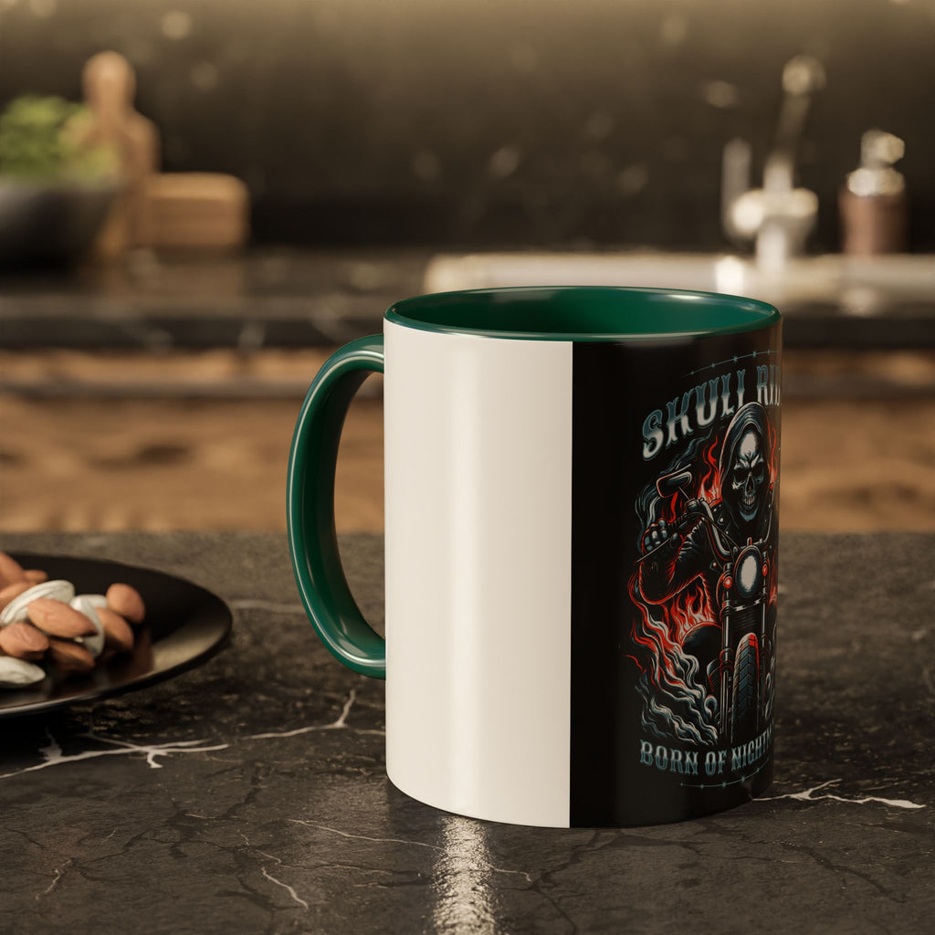 Skull Rider Motorcycle Mug – "Born of Nightmares" Biker Coffee Cup (11oz/15oz)