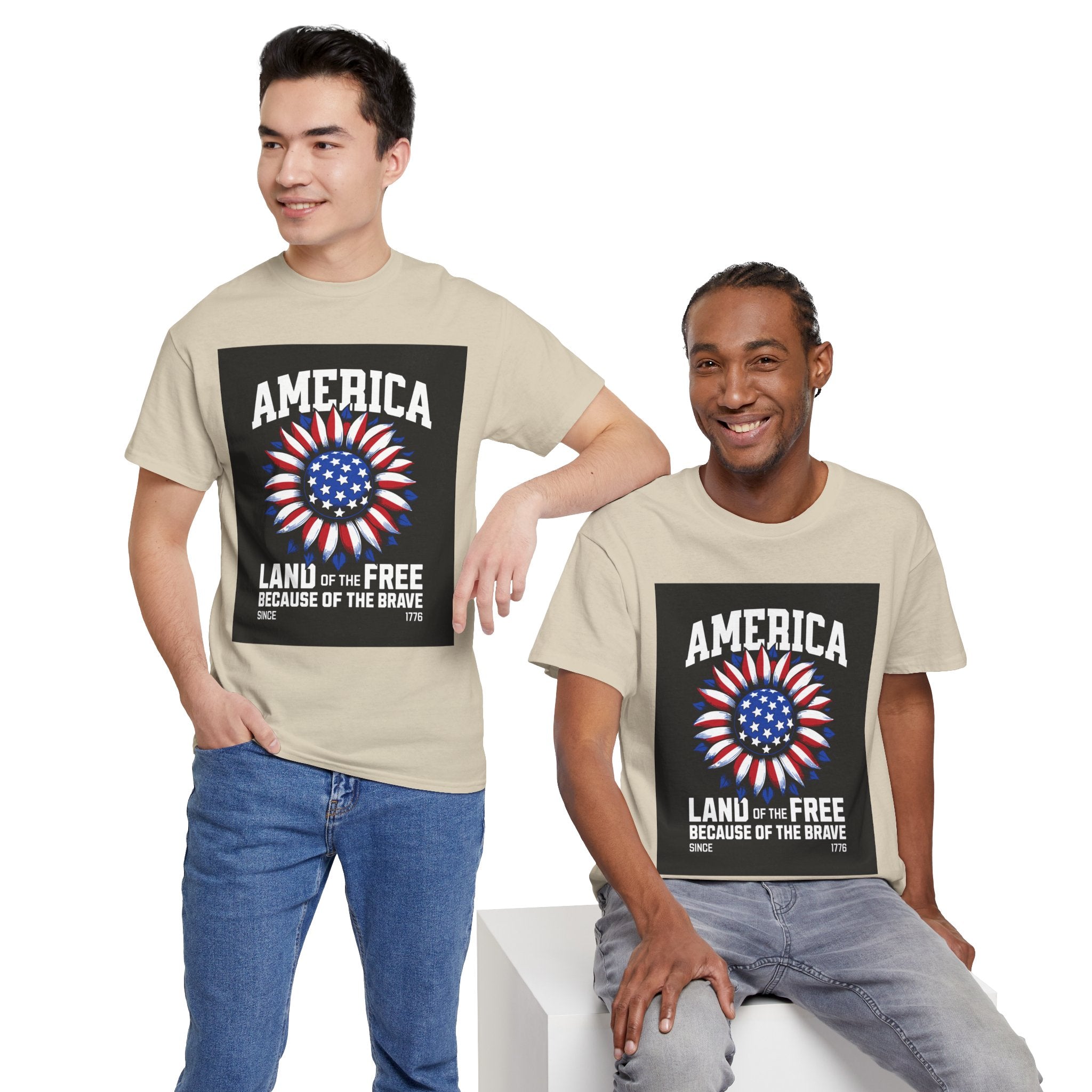 Patriotic America Tee — "Land of the Free Because of the Brave" Cotton T-Shirt