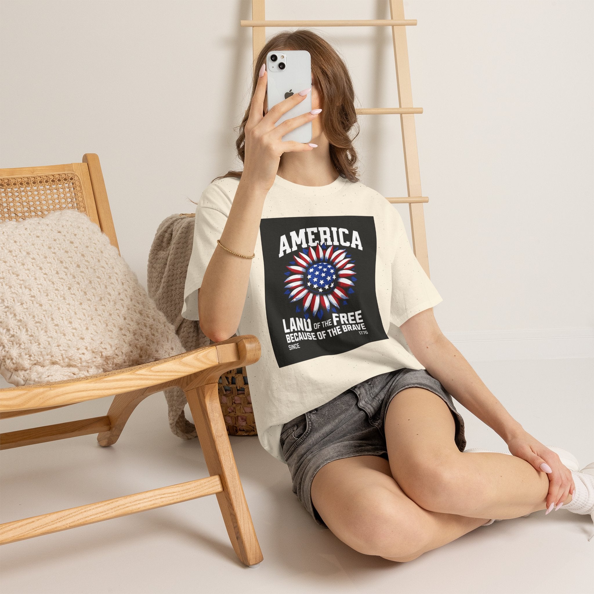 Patriotic America Tee — "Land of the Free Because of the Brave" Cotton T-Shirt