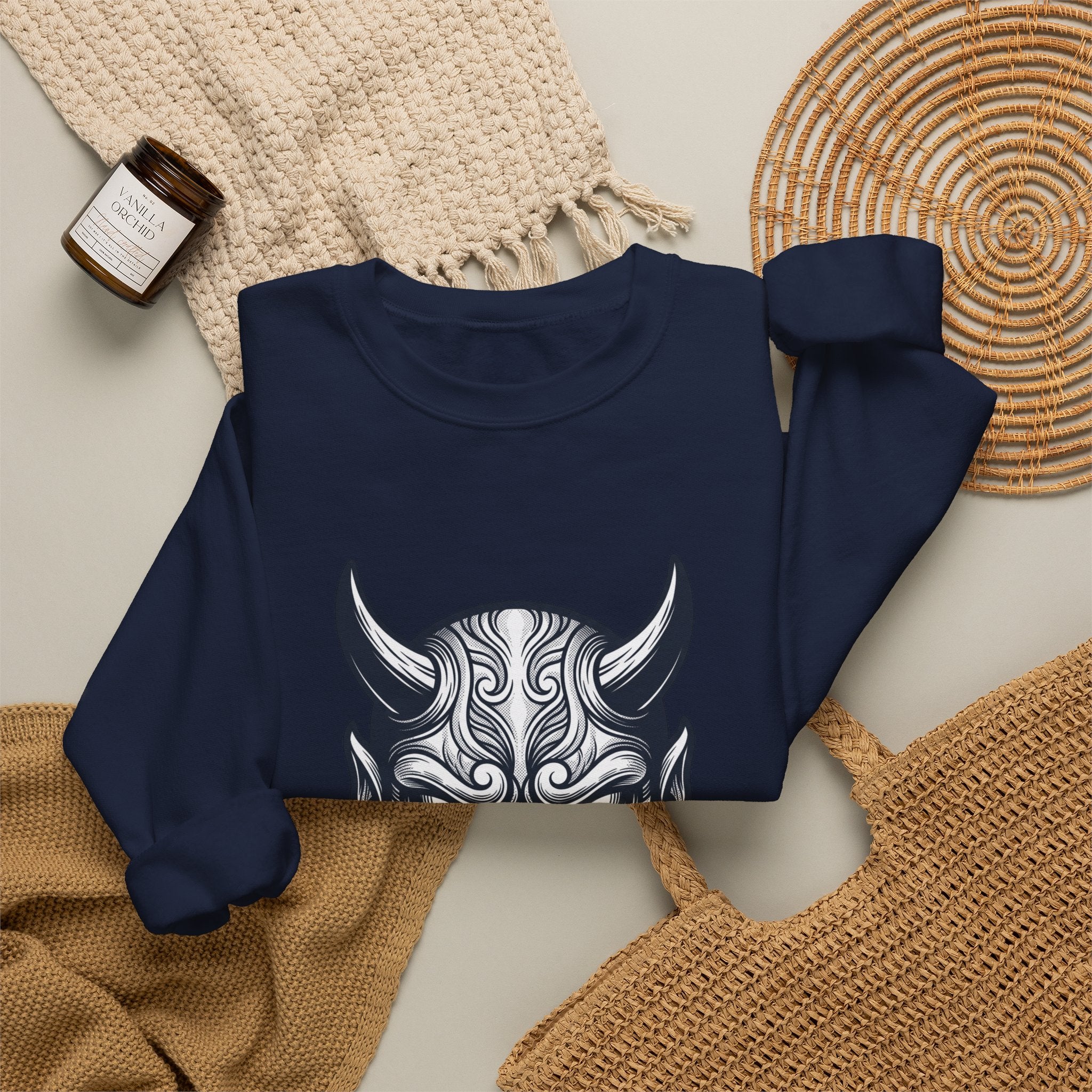 Hannya Mask Crewneck Sweatshirt | Traditional Tattoo-Inspired, Flash-Style